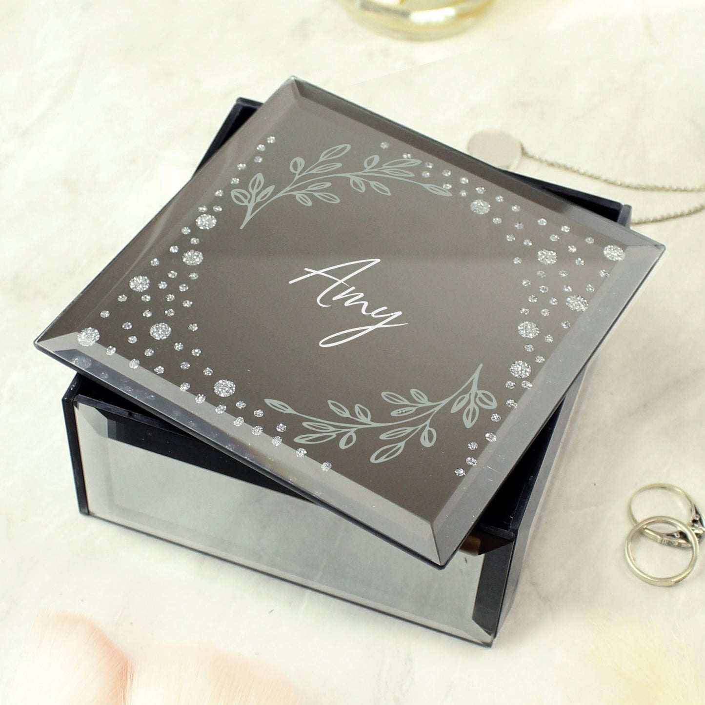Personalised Botanical Diamante Mirrored Trinket Box: 2 - Trinket Boxes By Gift Moments