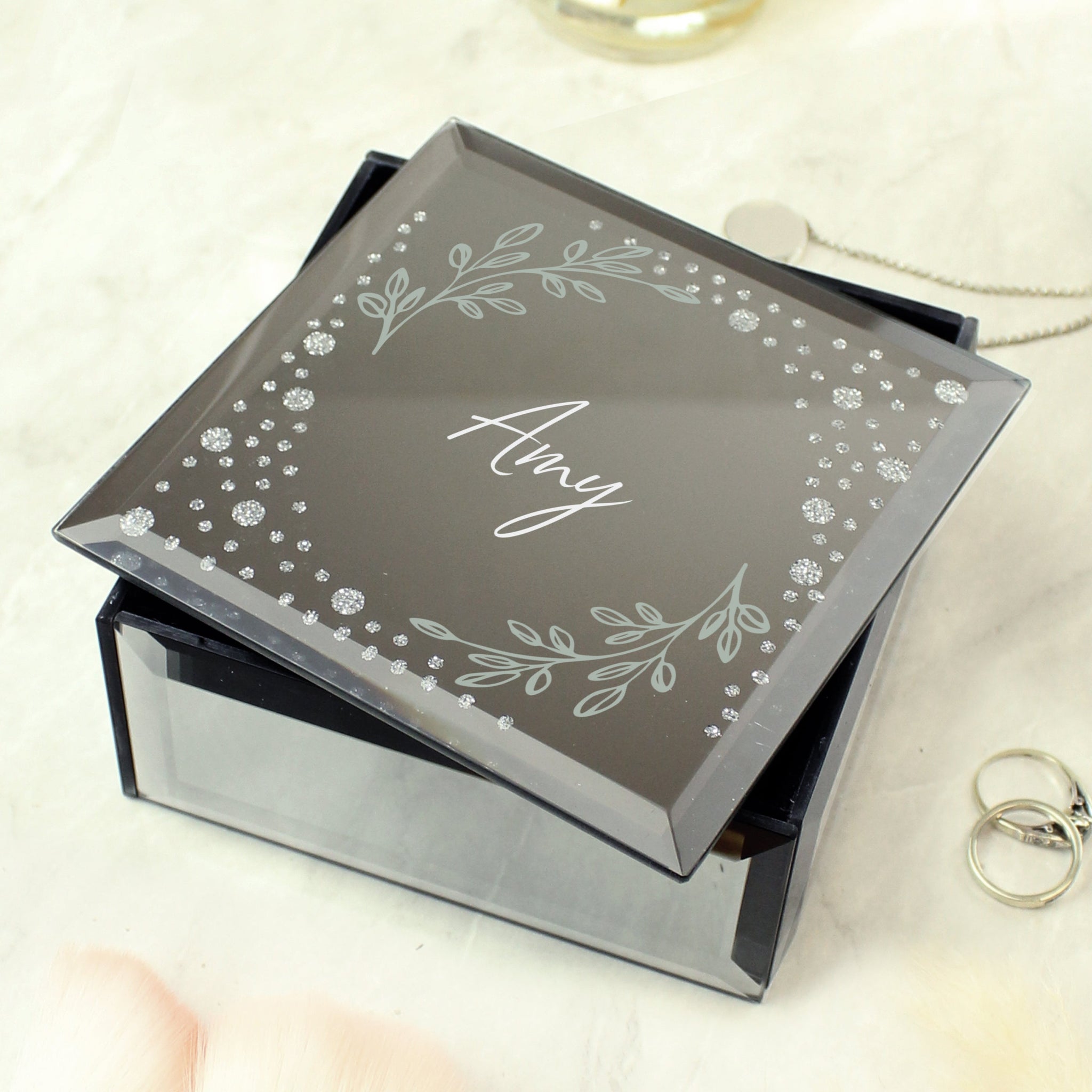 Personalised Botanical Diamante Mirrored Trinket Box: 2 - Trinket Boxes By Gift Moments