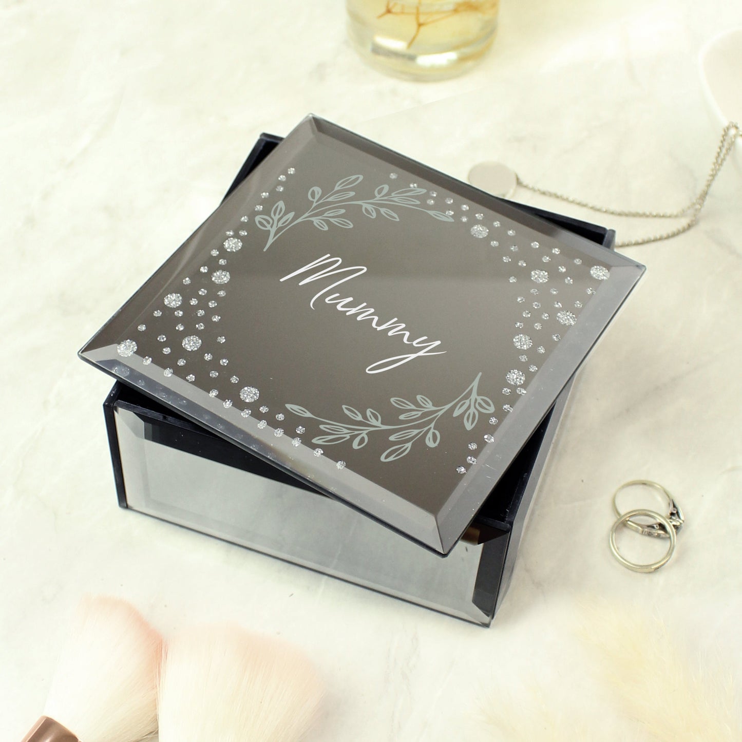 Personalised Botanical Diamante Mirrored Trinket Box: 3 - Trinket Boxes By Gift Moments