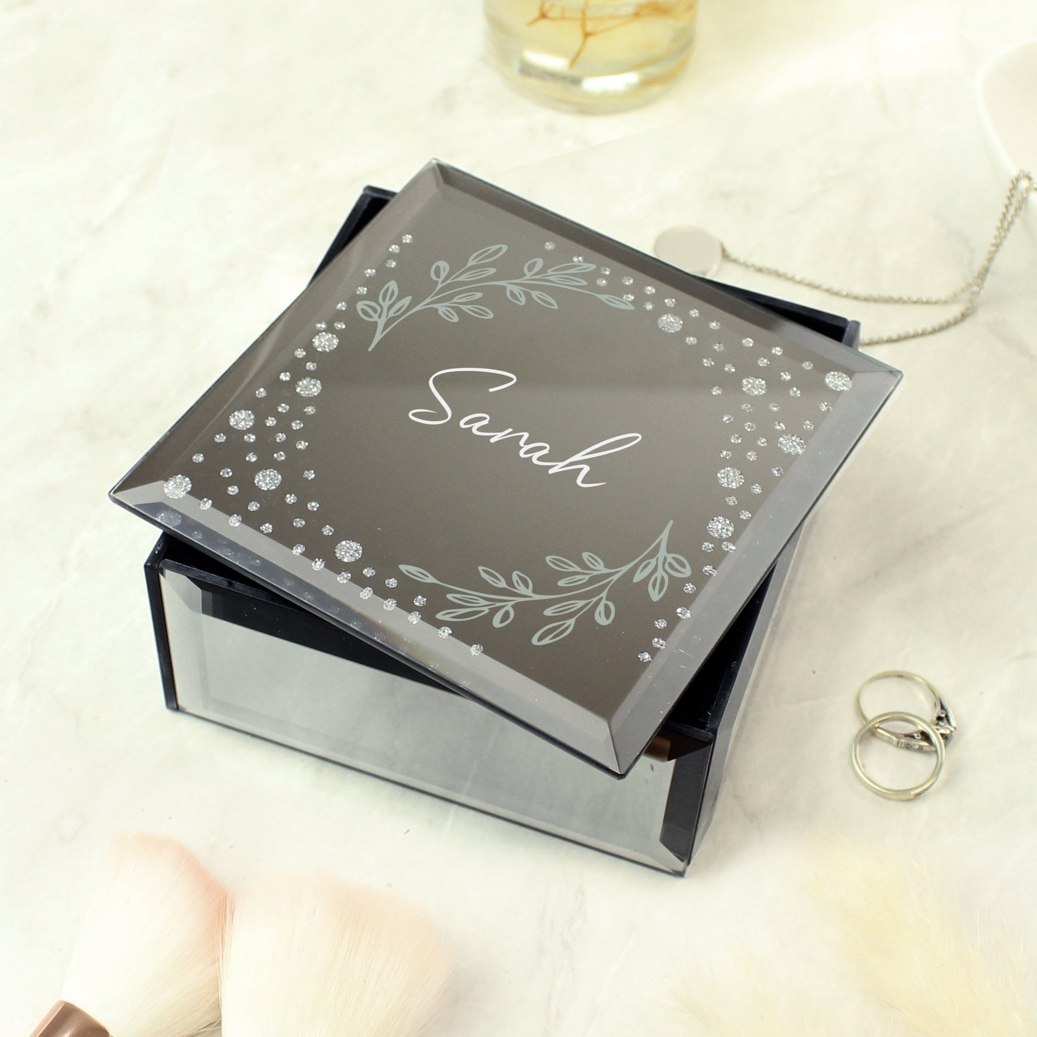 Personalised Botanical Diamante Mirrored Trinket Box: 1 - Trinket Boxes By Gift Moments