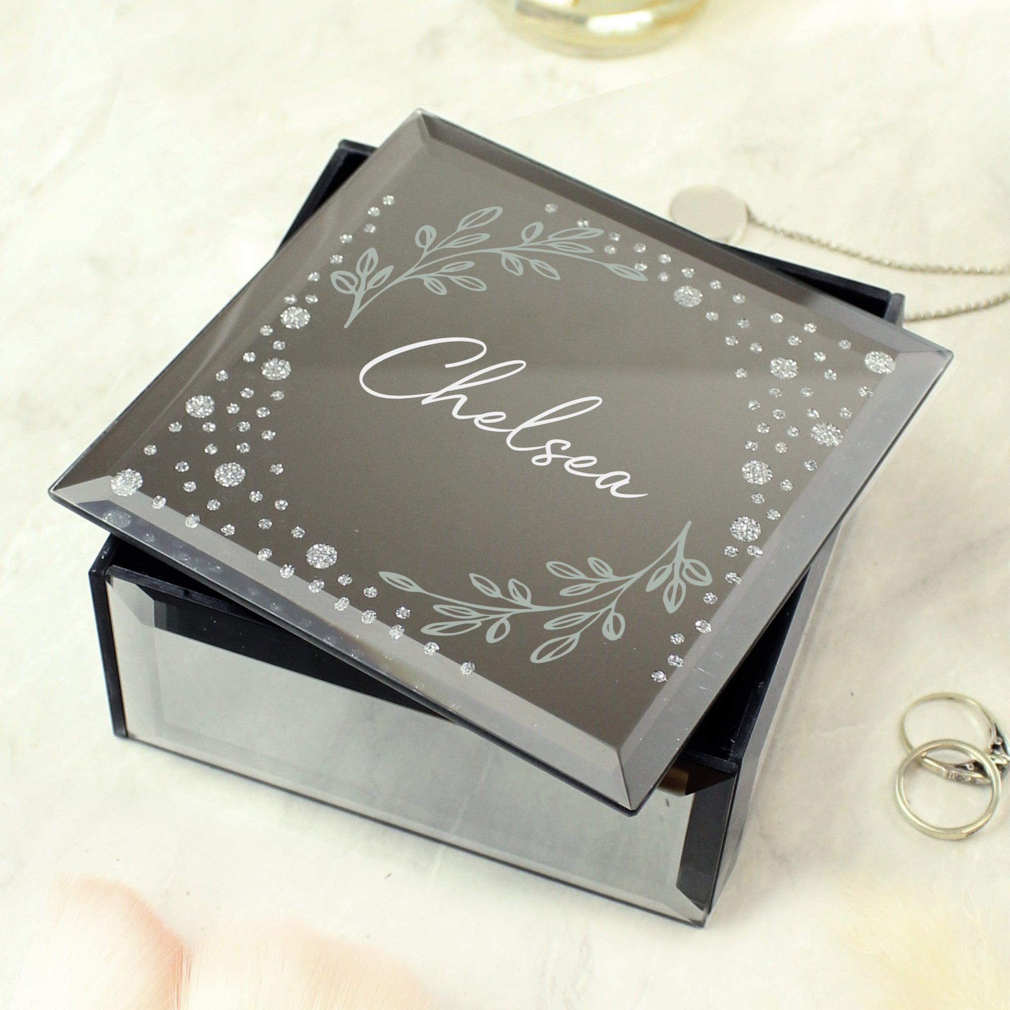 Personalised Botanical Diamante Mirrored Trinket Box: 4 - Trinket Boxes By Gift Moments