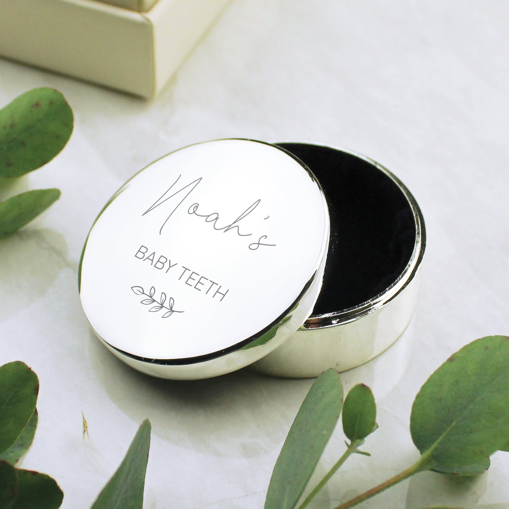 Personalised Botanical First Tooth/Curl Trinket Box: 1 - Trinket Boxes By Gift Moments