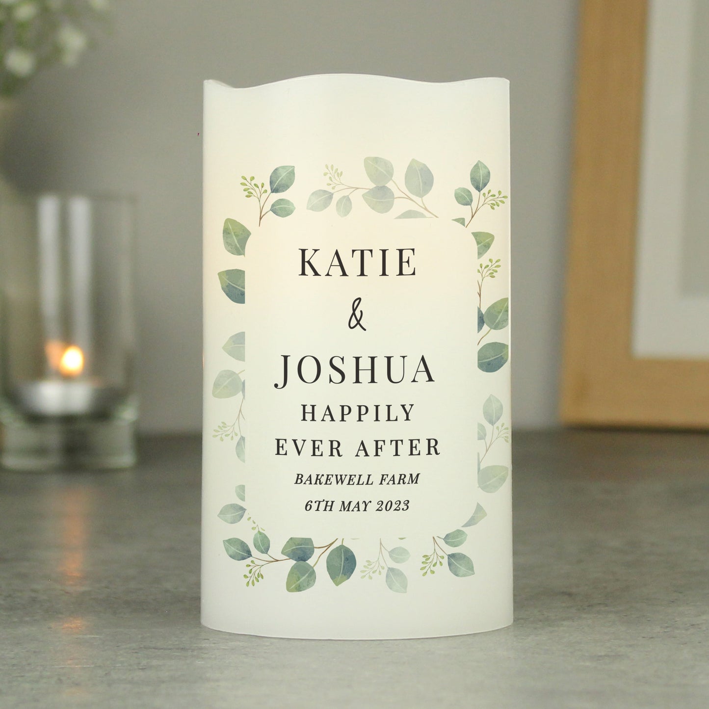 Personalised Botanical Free Text LED Candle: 2 - LED Lighting By Gift Moments
