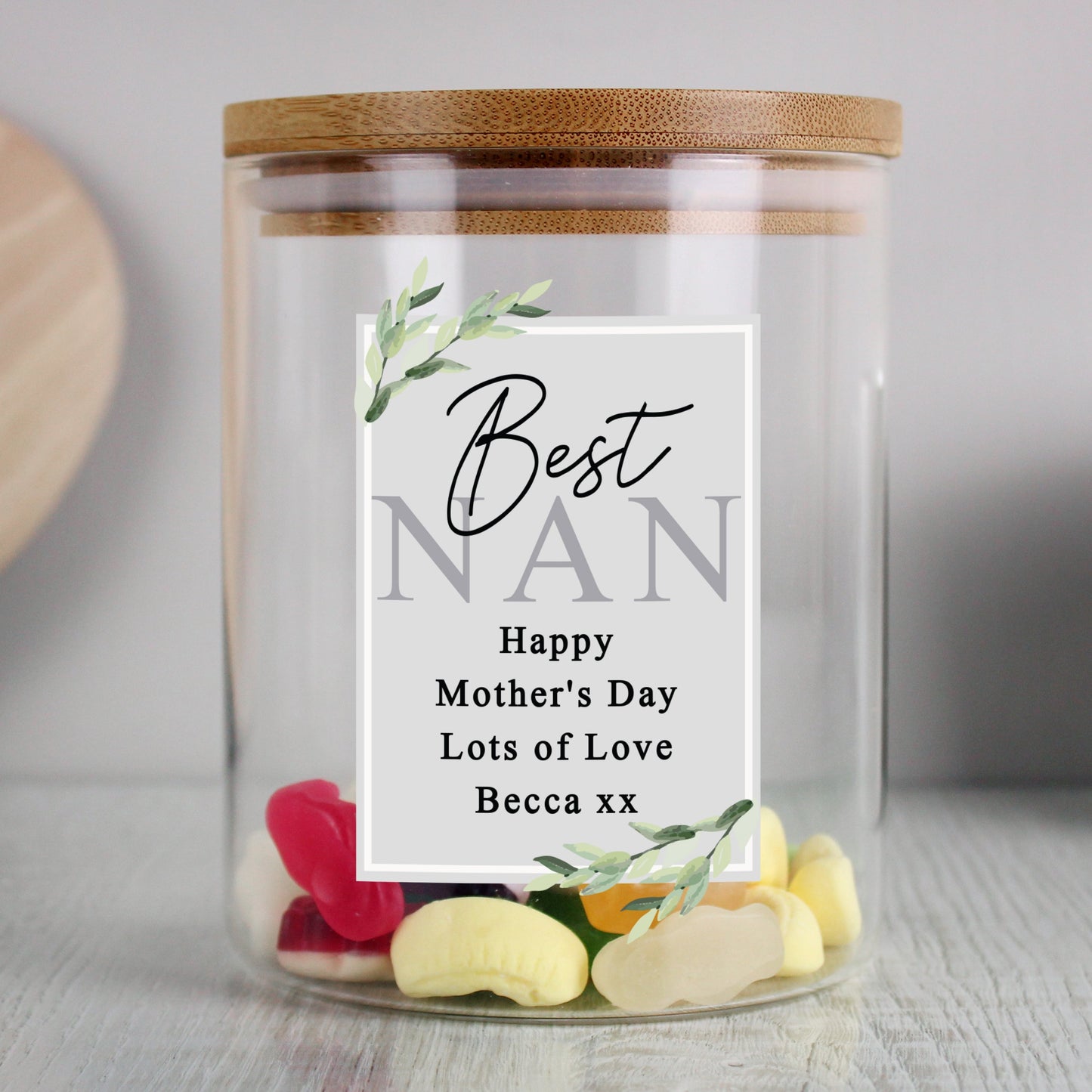 Personalised Botanical Glass Jar with Bamboo Lid: 1 - Storage By Gift Moments
