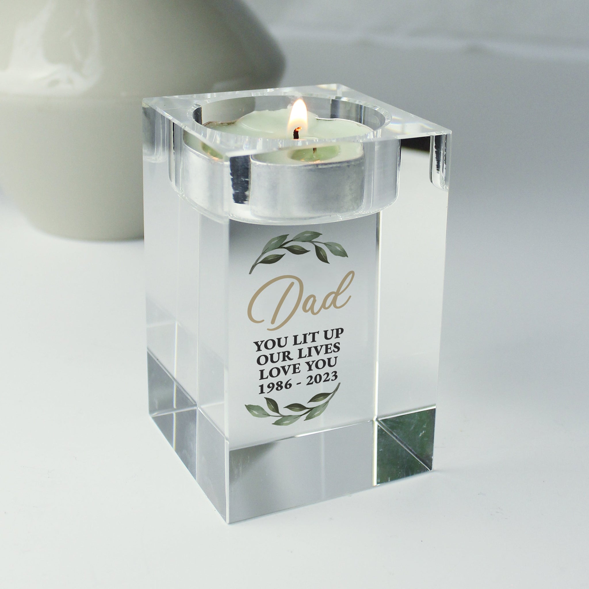 Personalised Botanical Memorial Glass Tealight Holder: 4 - Candle Holders By Gift Moments