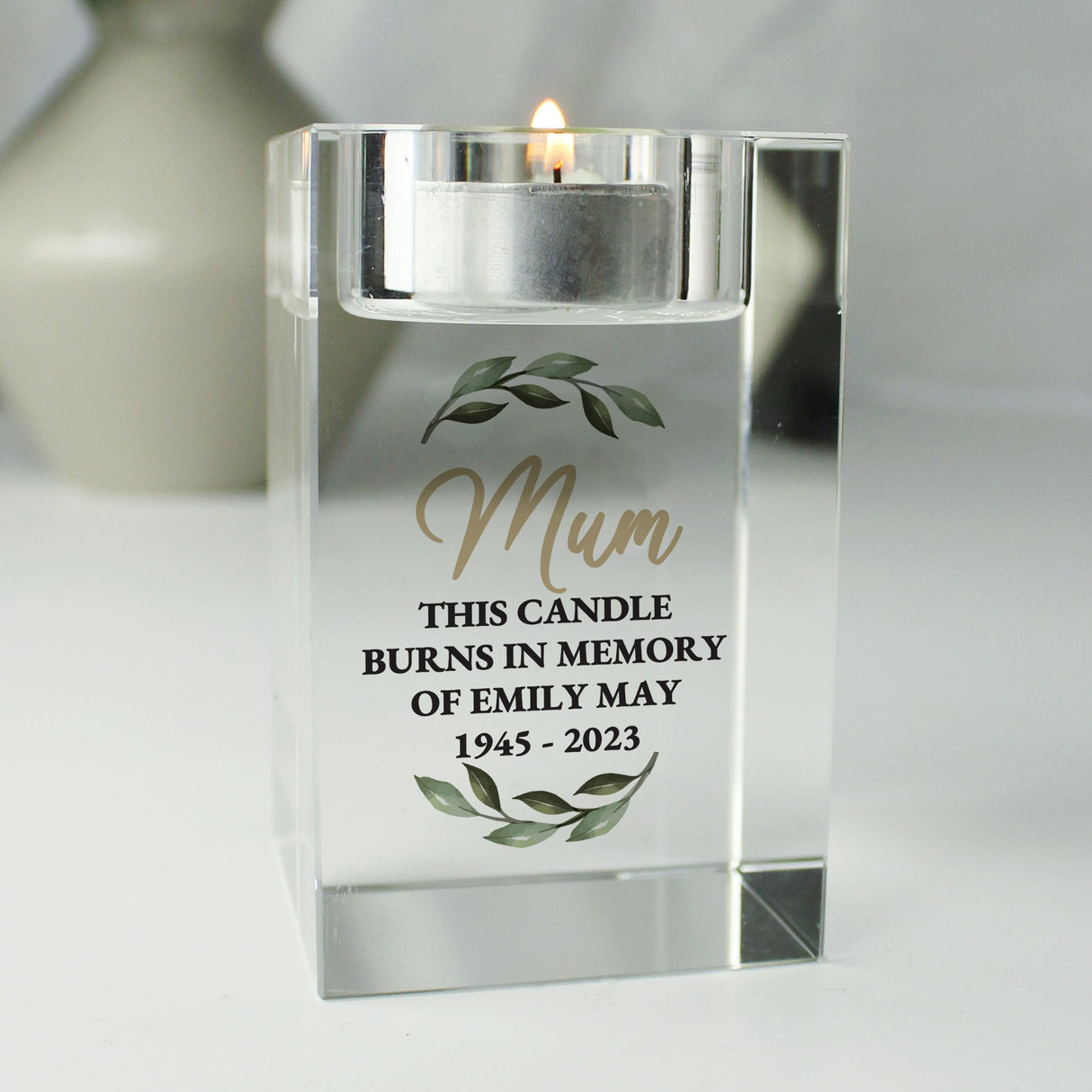 Personalised Botanical Memorial Glass Tealight Holder: 1 - Candle Holders By Gift Moments