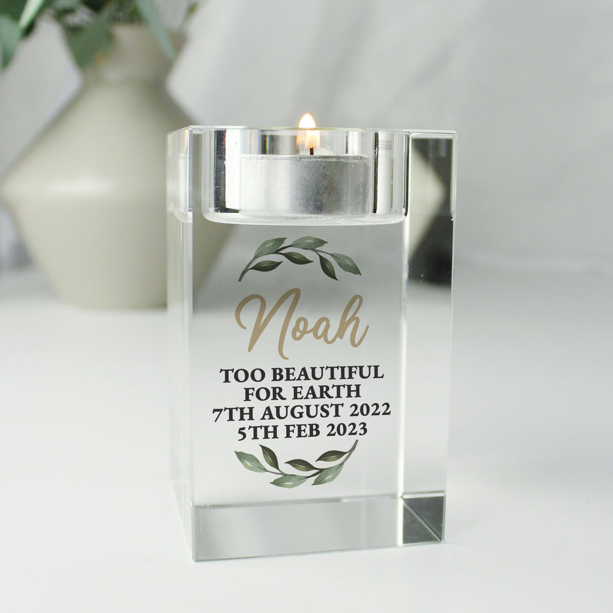 Personalised Botanical Memorial Glass Tealight Holder: 5 - Candle Holders By Gift Moments