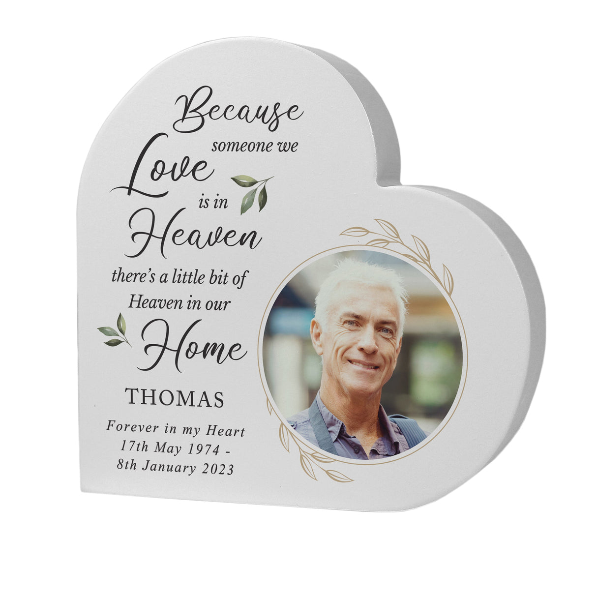Personalised Botanical Memorial Photo Upload Free Standing Heart Ornament: 5 - Ornaments By Gift Moments