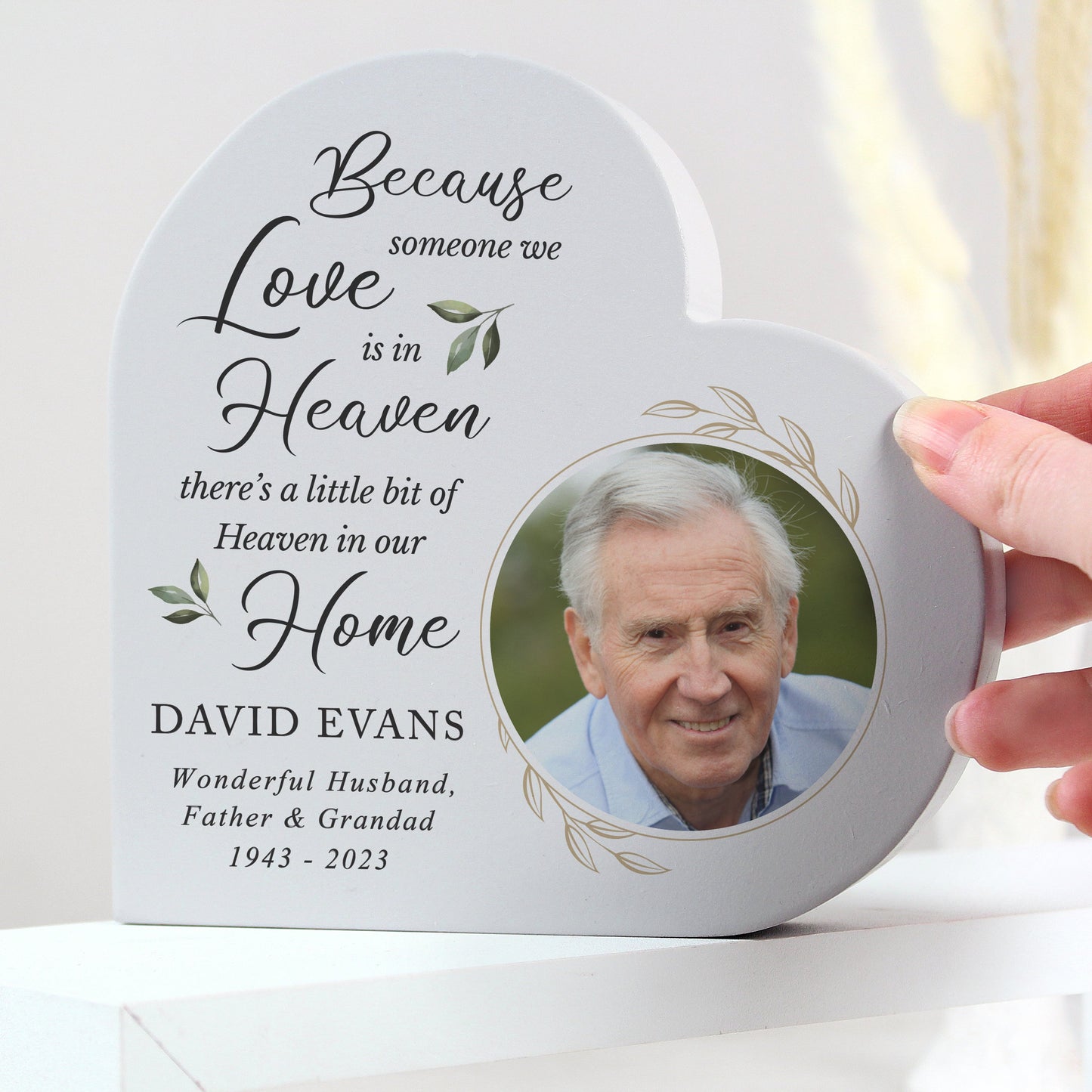 Personalised Botanical Memorial Photo Upload Free Standing Heart Ornament: 1 - Ornaments By Gift Moments