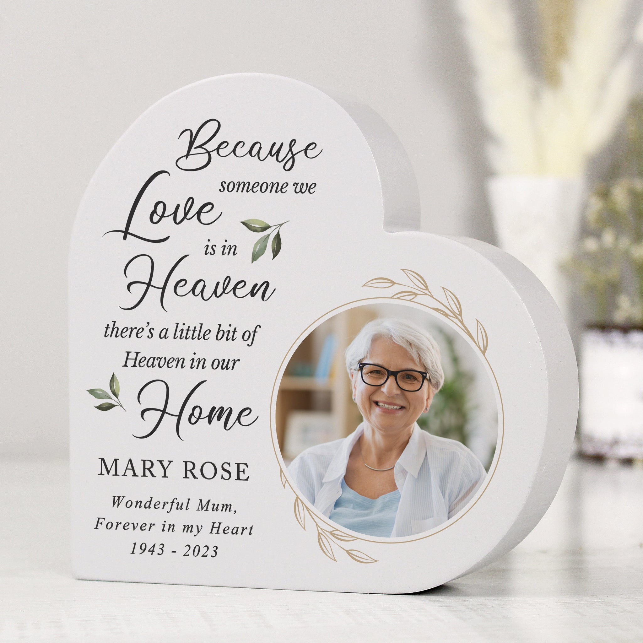 Personalised Botanical Memorial Photo Upload Free Standing Heart Ornament: 2 - Ornaments By Gift Moments
