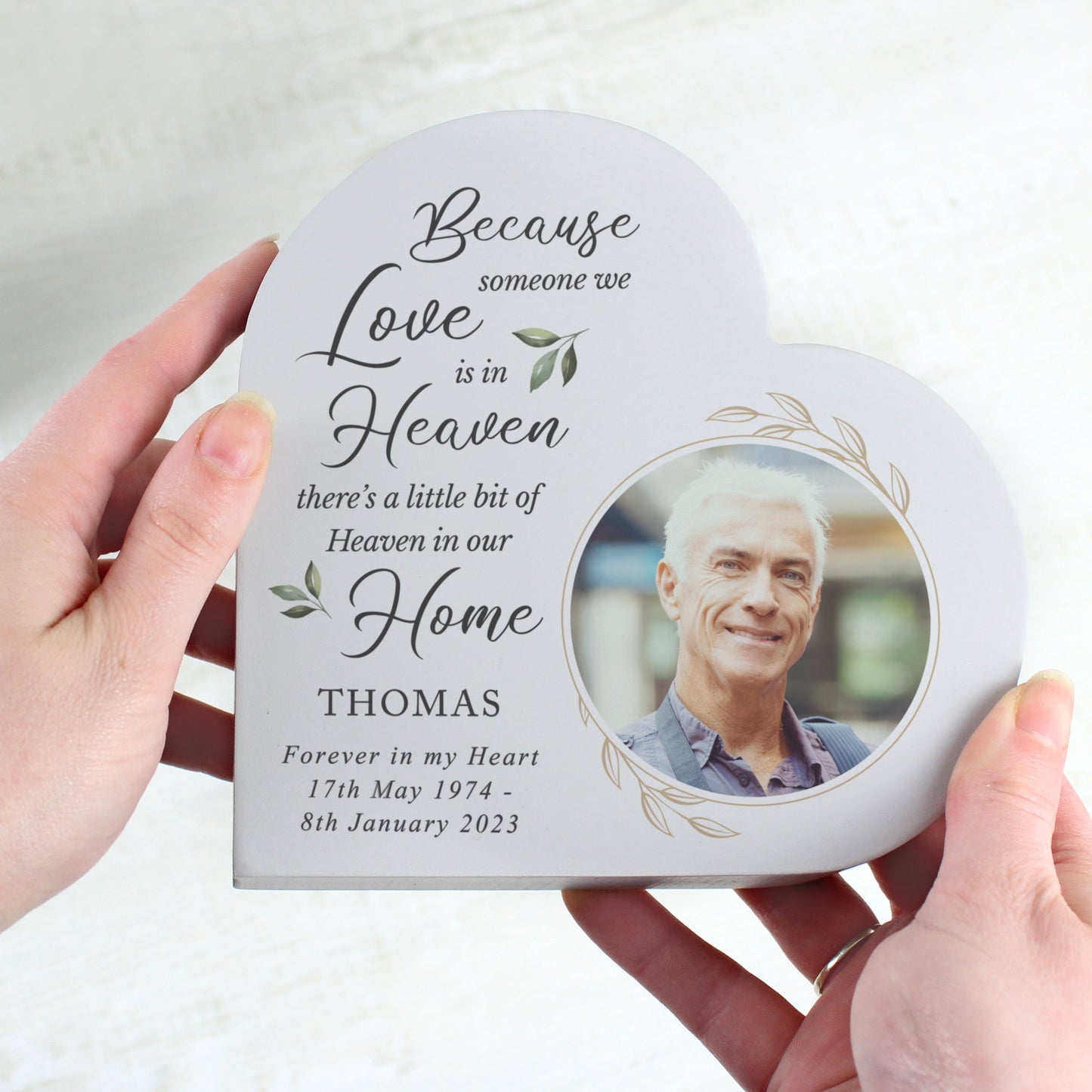 Personalised Botanical Memorial Photo Upload Free Standing Heart Ornament: 4 - Ornaments By Gift Moments