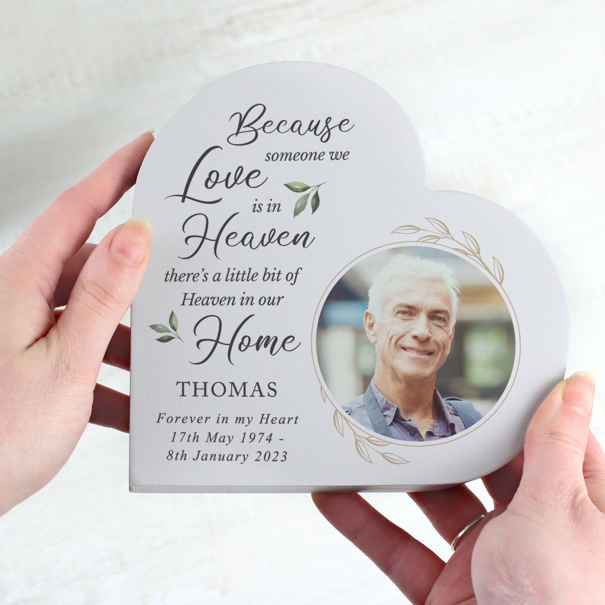 Personalised Botanical Memorial Photo Upload Free Standing Heart Ornament: 4 - Ornaments By Gift Moments