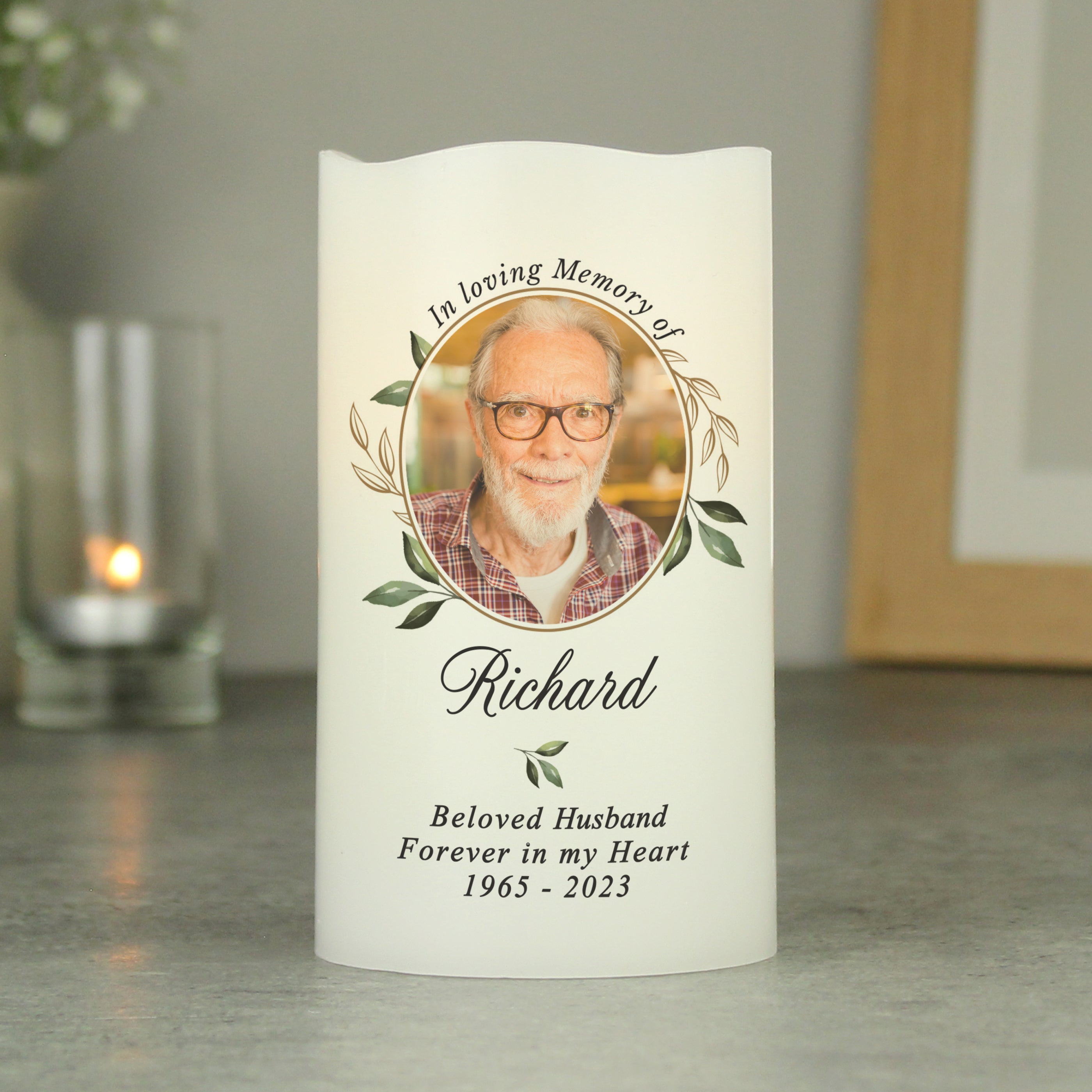 Personalised Botanical Memorial Photo Upload LED Candle - Shop LED Lighting At Gift Moments - 3