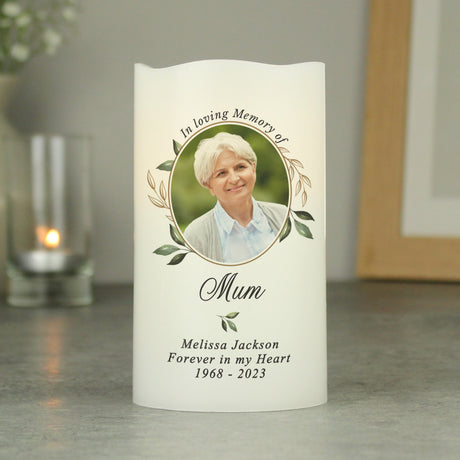 Personalised Botanical Memorial Photo Upload LED Candle: 4 - LED Lighting By Gift Moments