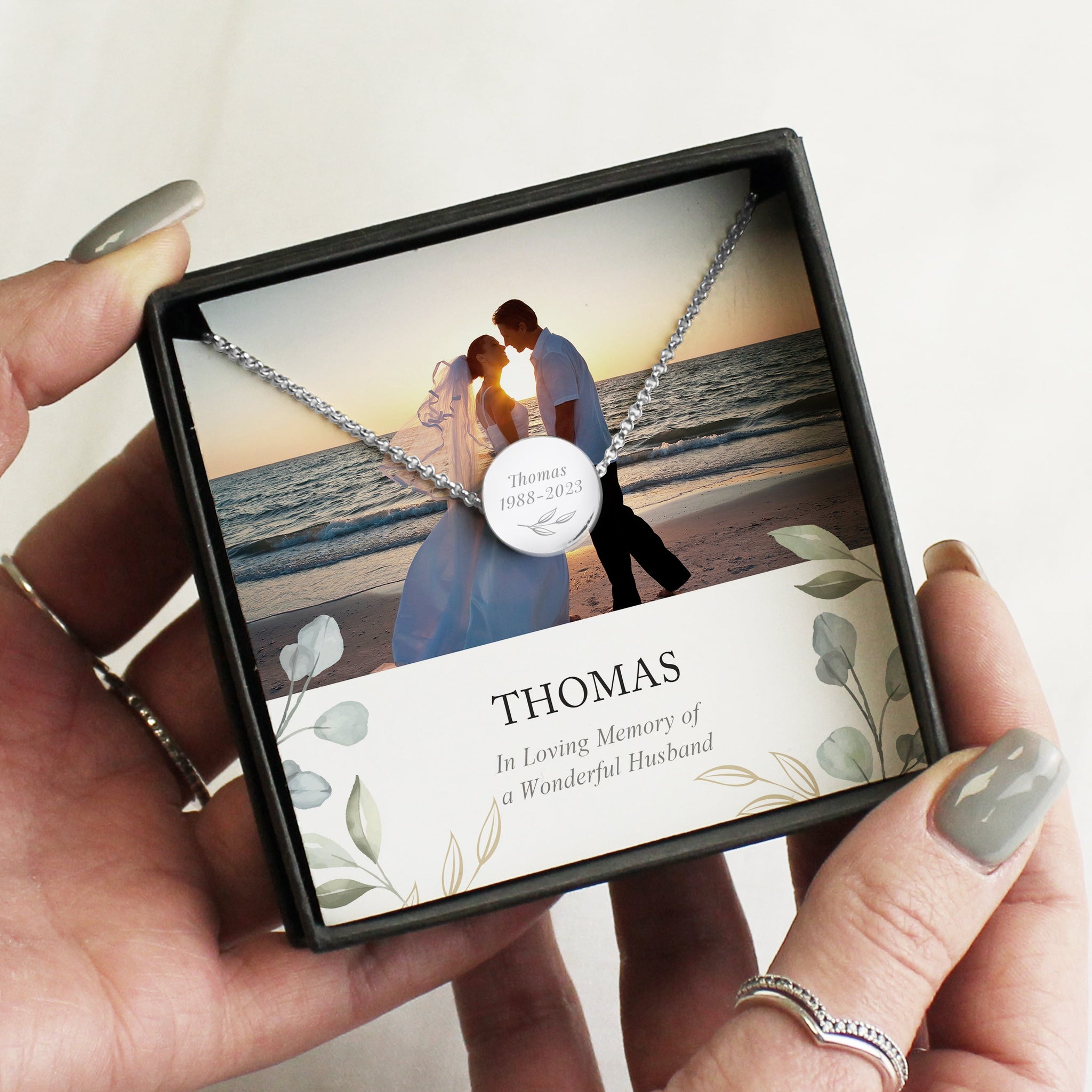 Personalised Botanical Memorial Photo Upload Necklace and Box: 1 - Necklaces By Gift Moments