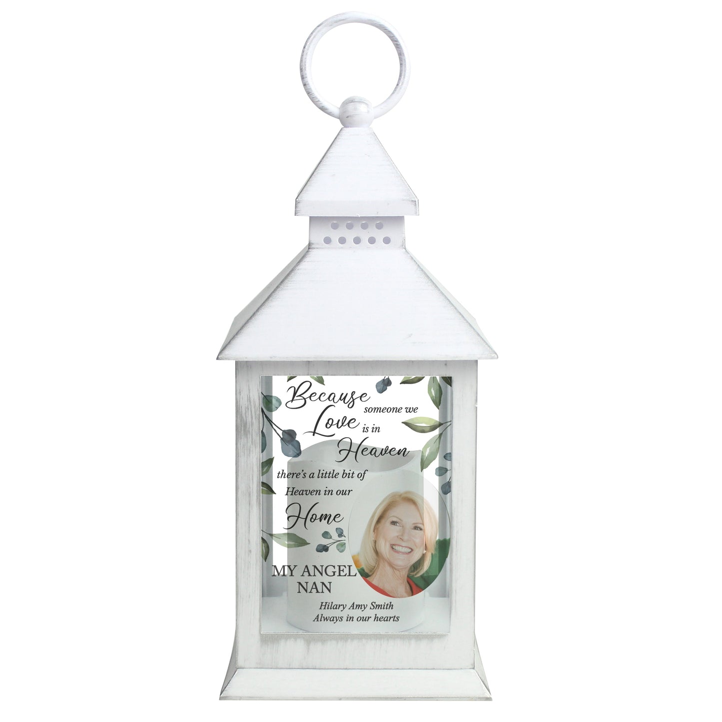 Personalised Botanical Memorial Photo Upload White Lantern: 4 - LED Lighting By Gift Moments