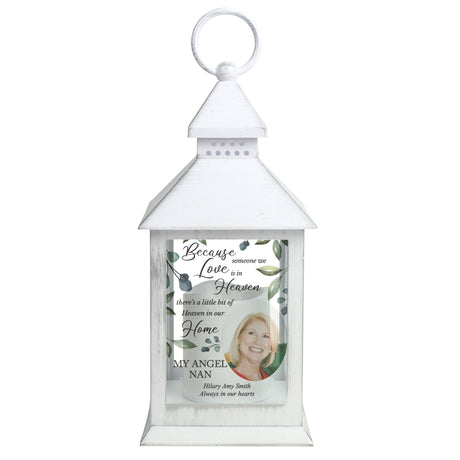 Personalised Botanical Memorial Photo Upload White Lantern: 4 - LED Lighting By Gift Moments