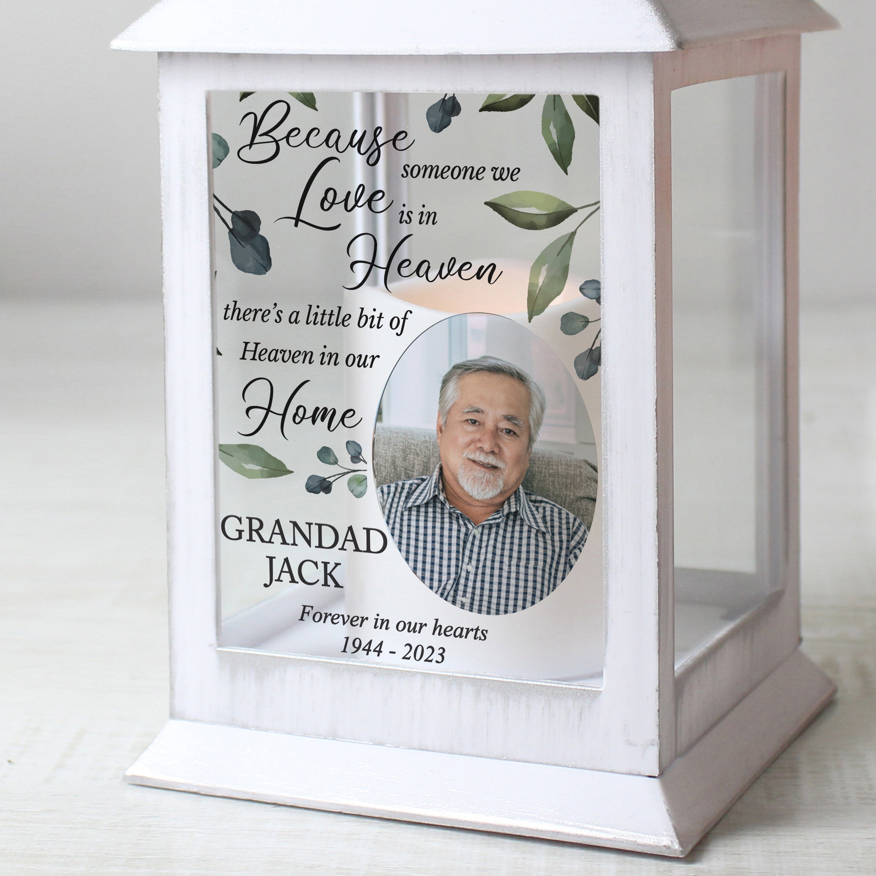 Personalised Botanical Memorial Photo Upload White Lantern - Shop LED Lighting At Gift Moments - 3