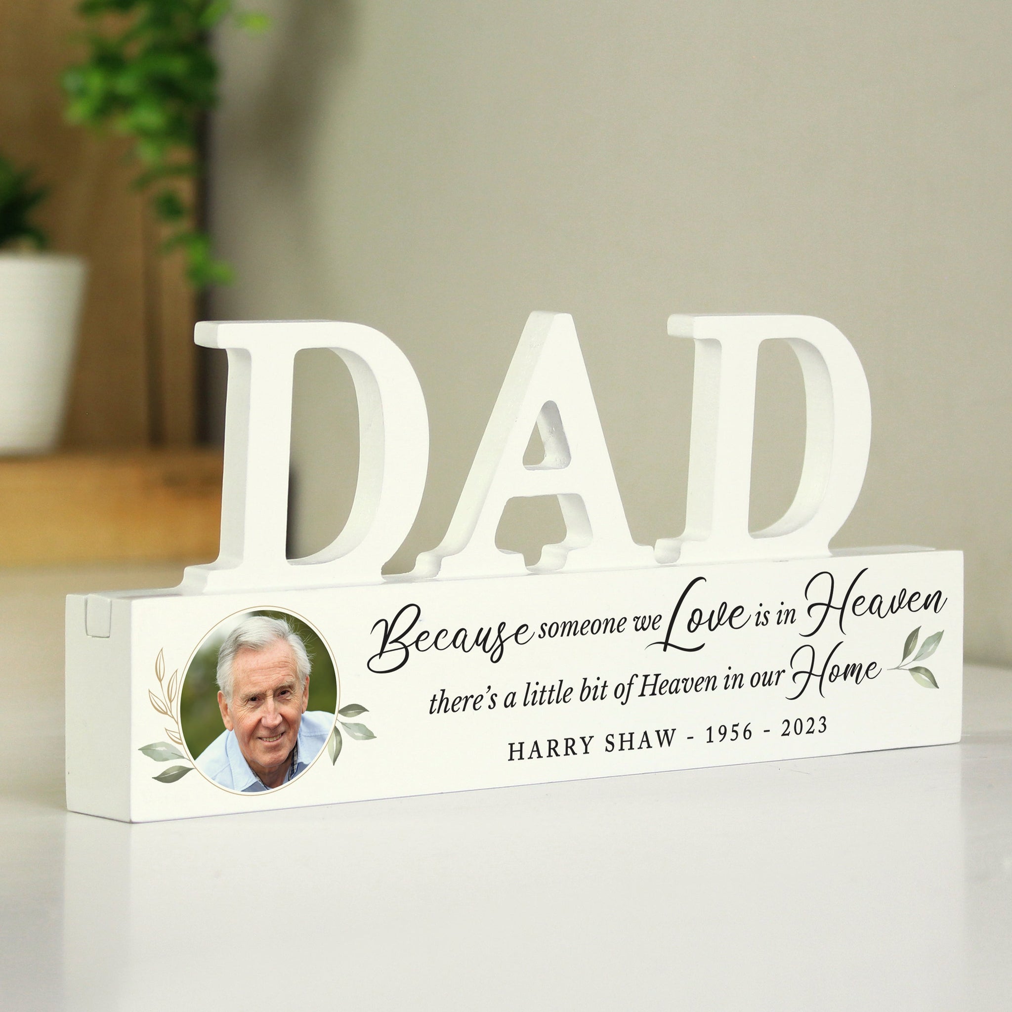 Personalised Botanical Memorial Photo Upload Wooden Dad Ornament: 1 - Ornaments By Gift Moments