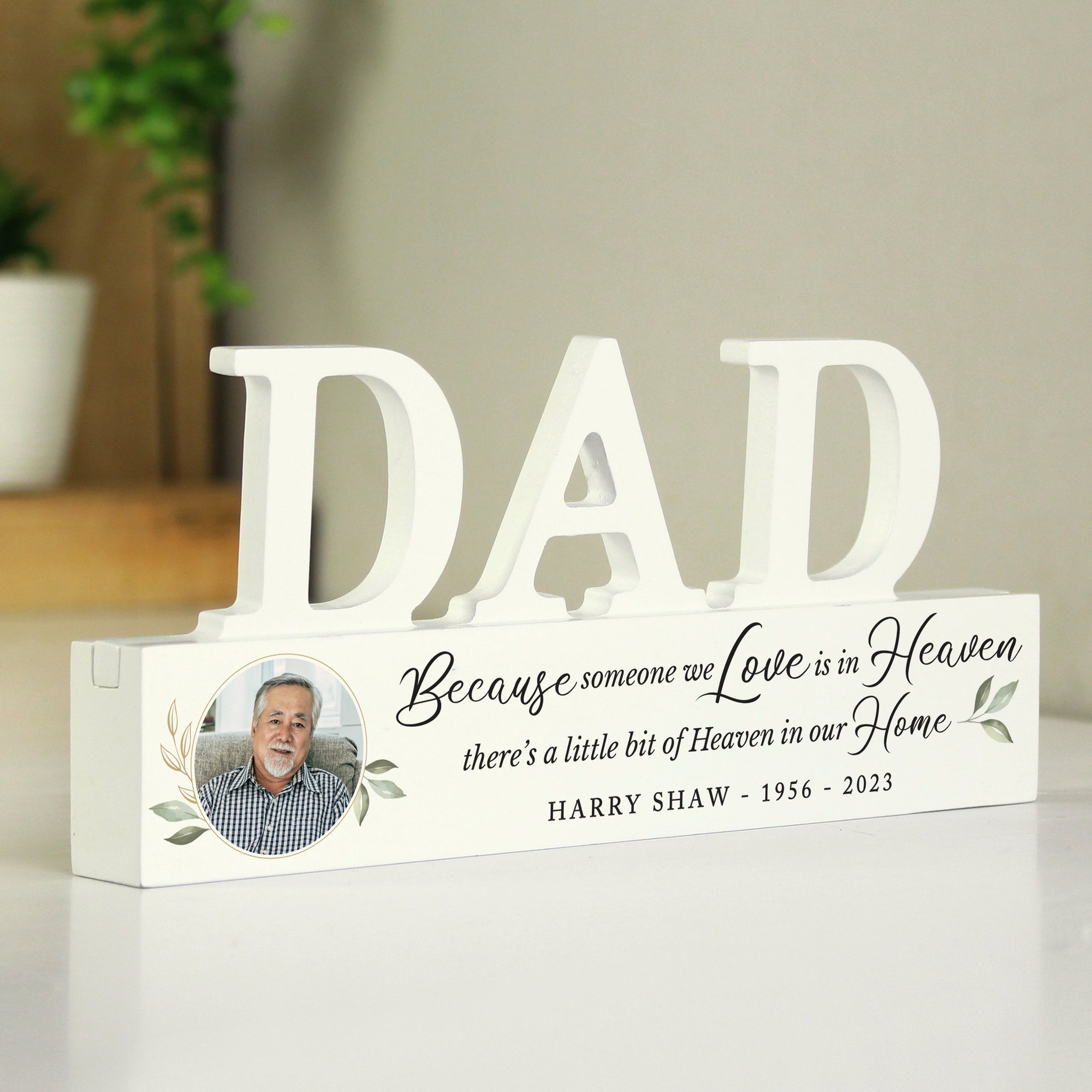 Personalised Botanical Memorial Photo Upload Wooden Dad Ornament: 2 - Ornaments By Gift Moments