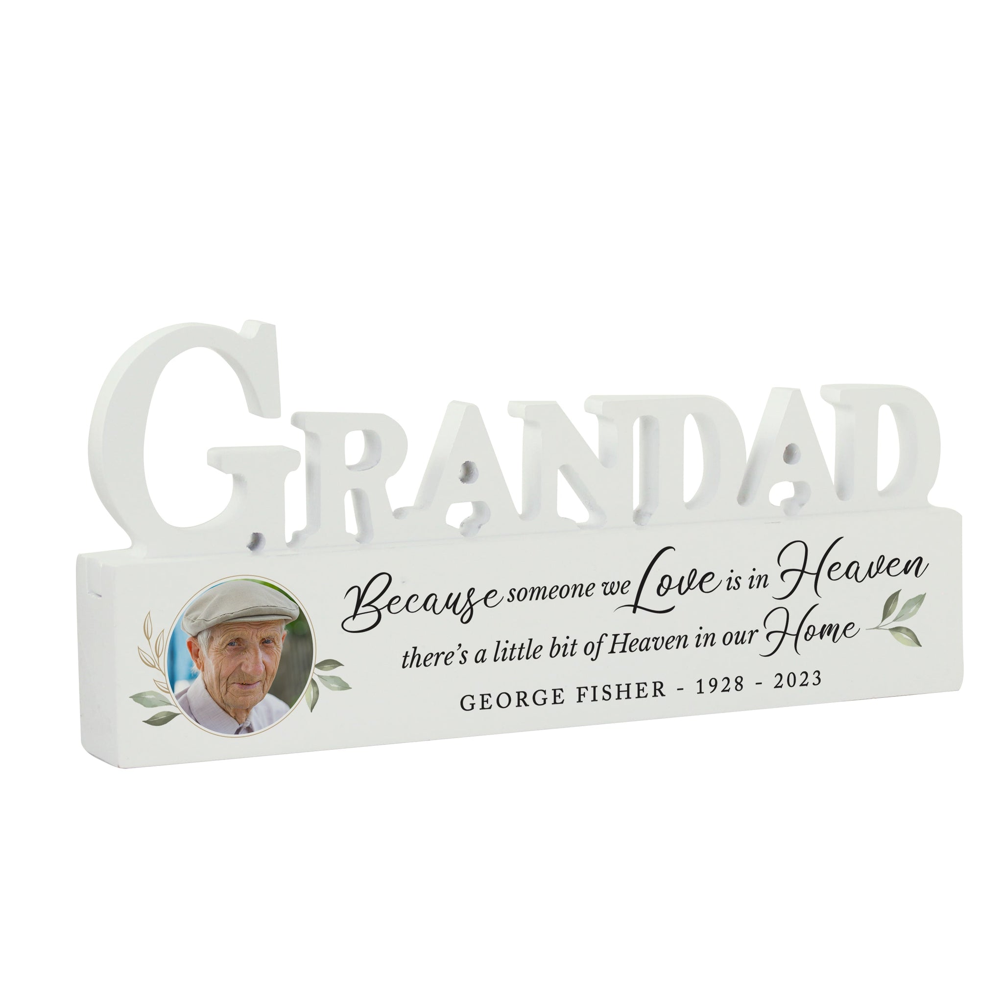 Personalised Botanical Memorial Photo Upload Wooden Grandad Ornament: 4 - Ornaments By Gift Moments