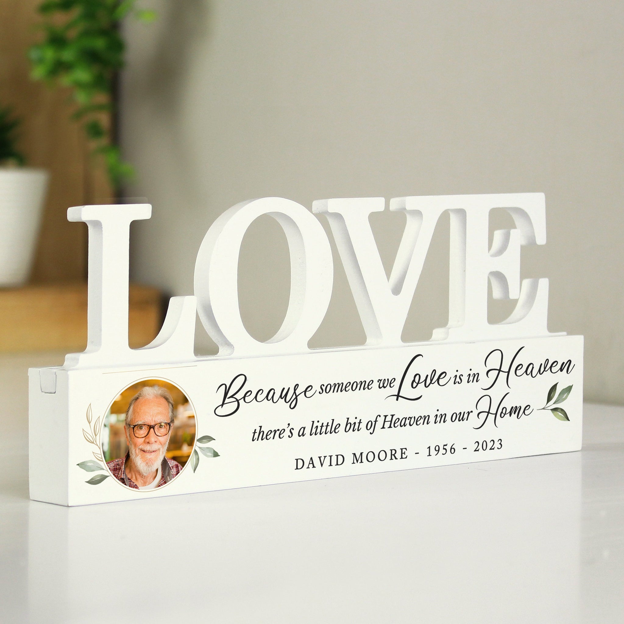 Personalised Botanical Memorial Photo Upload Wooden Love Ornament: 3 - Ornaments By Gift Moments