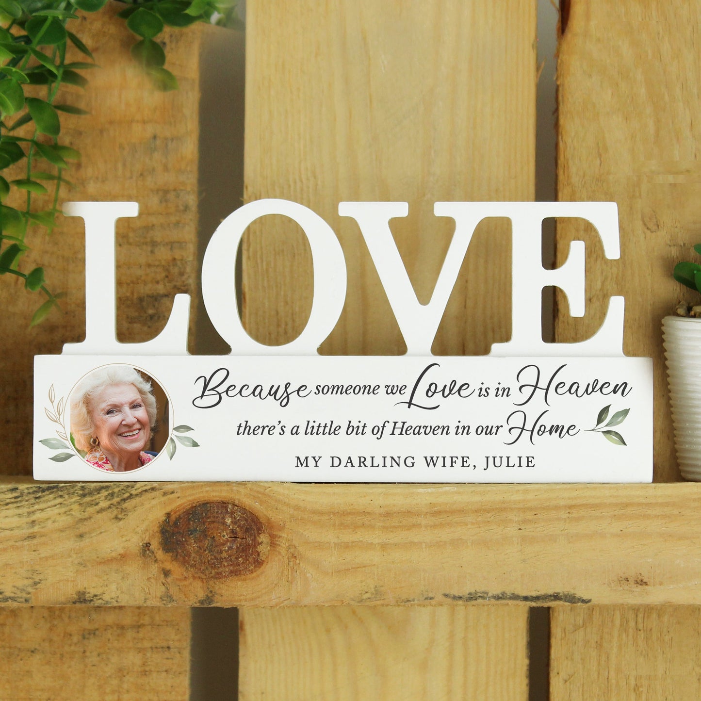 Personalised Botanical Memorial Photo Upload Wooden Love Ornament: 4 - Ornaments By Gift Moments