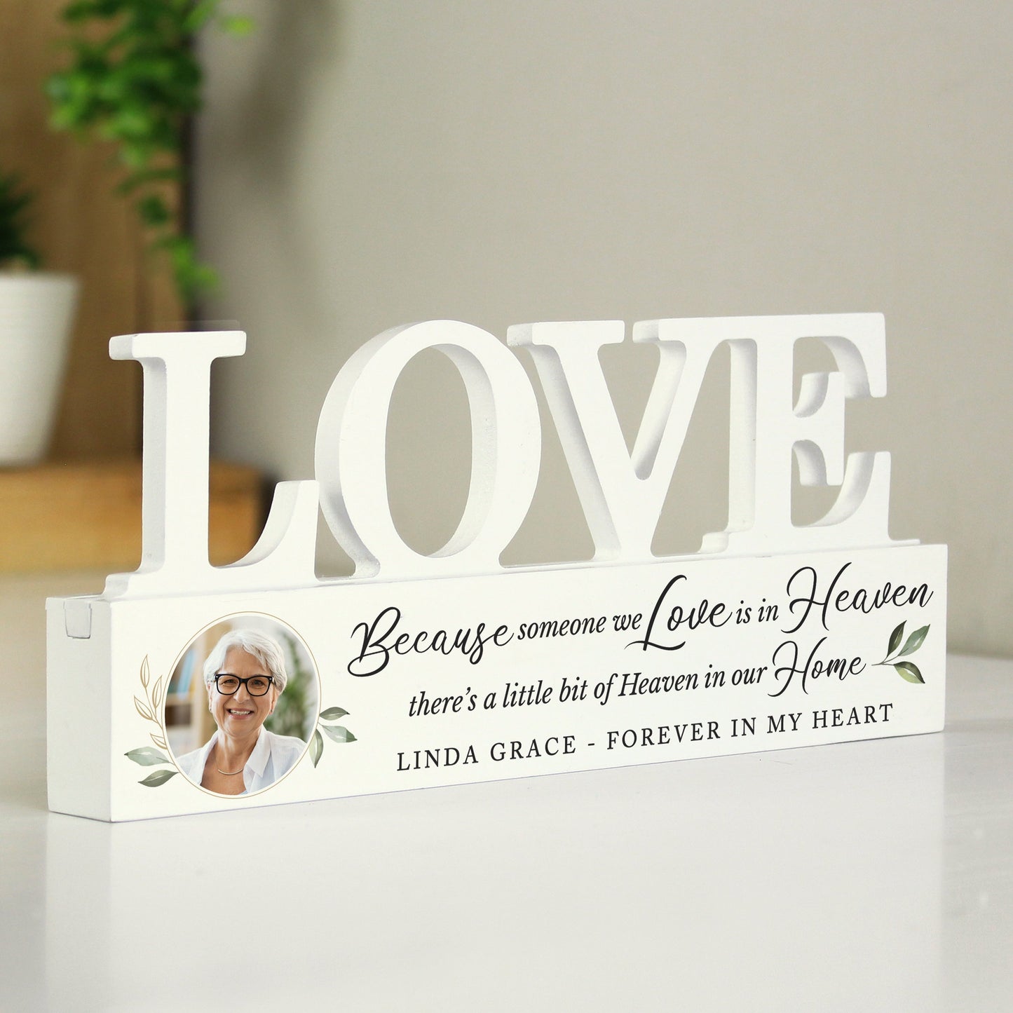 Personalised Botanical Memorial Photo Upload Wooden Love Ornament: 2 - Ornaments By Gift Moments