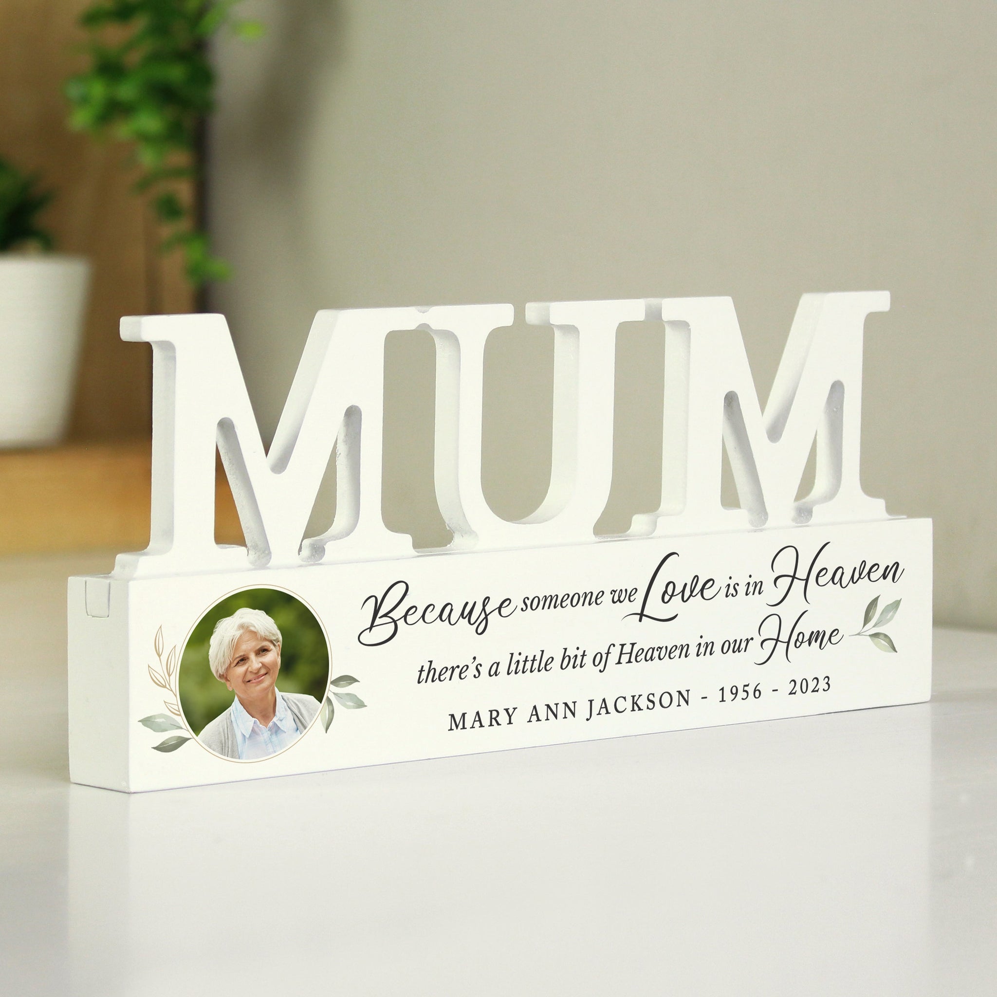 Personalised Botanical Memorial Photo Upload Wooden Mum Ornament: 2 - Ornaments By Gift Moments