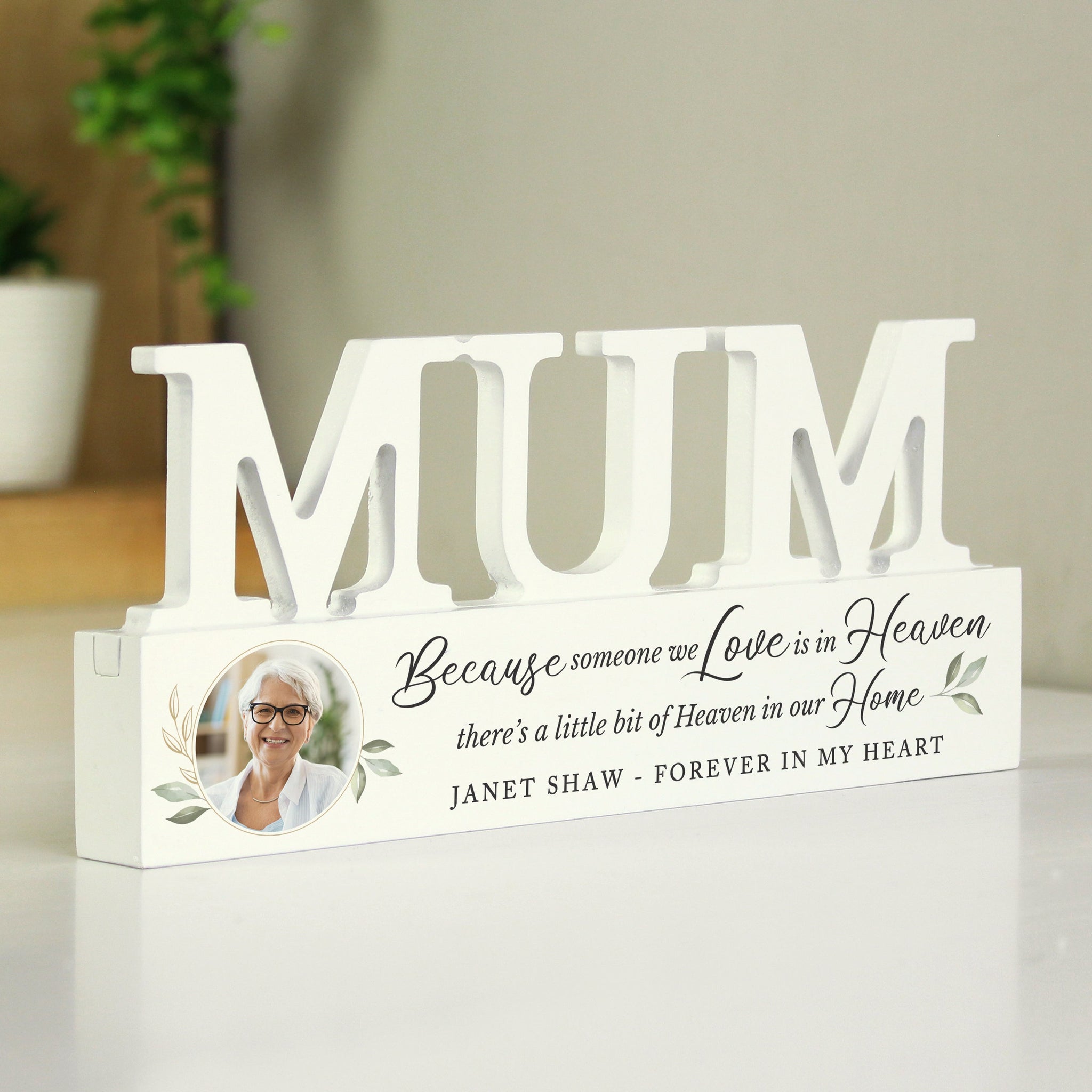 Personalised Botanical Memorial Photo Upload Wooden Mum Ornament: 1 - Ornaments By Gift Moments