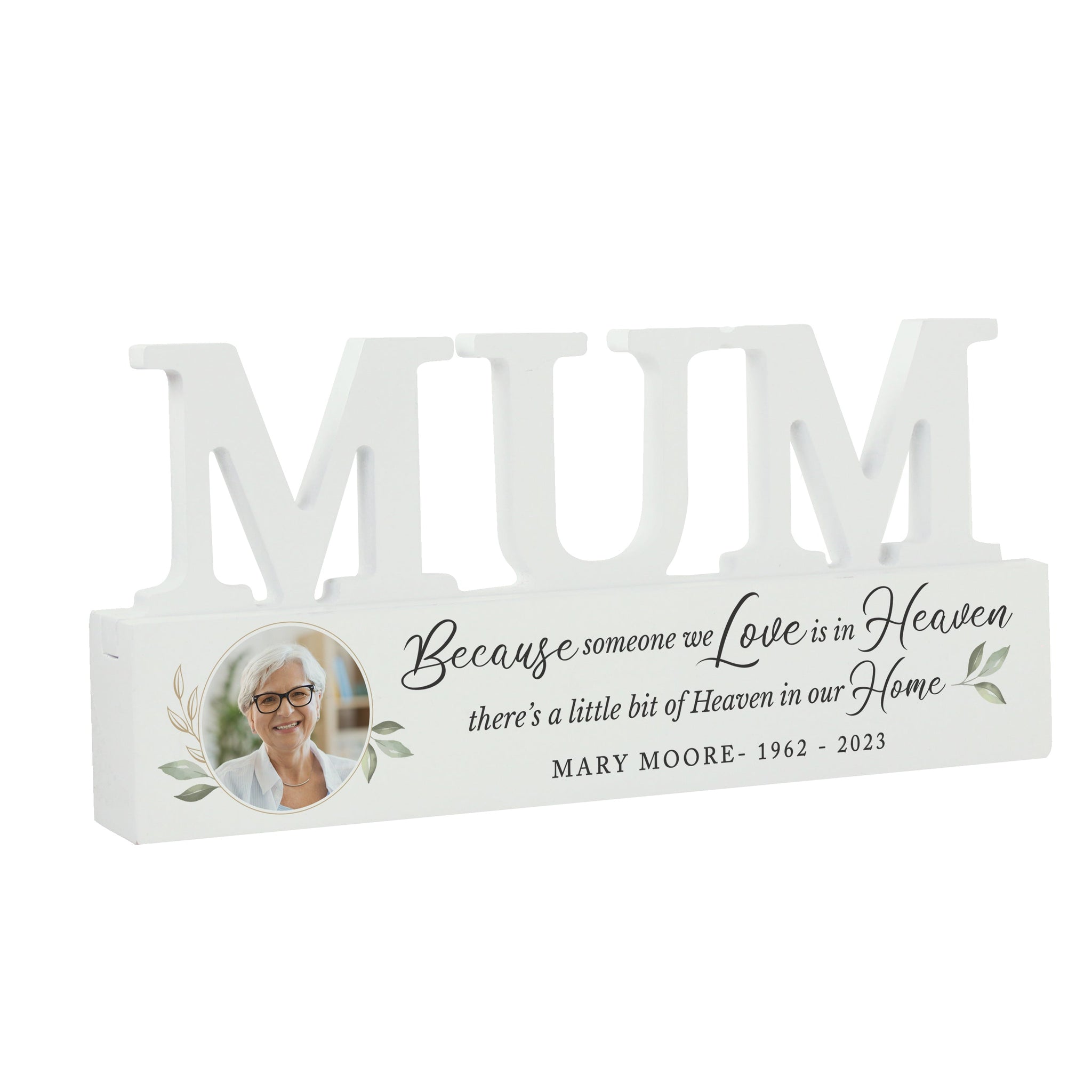 Personalised Botanical Memorial Photo Upload Wooden Mum Ornament: 4 - Ornaments By Gift Moments