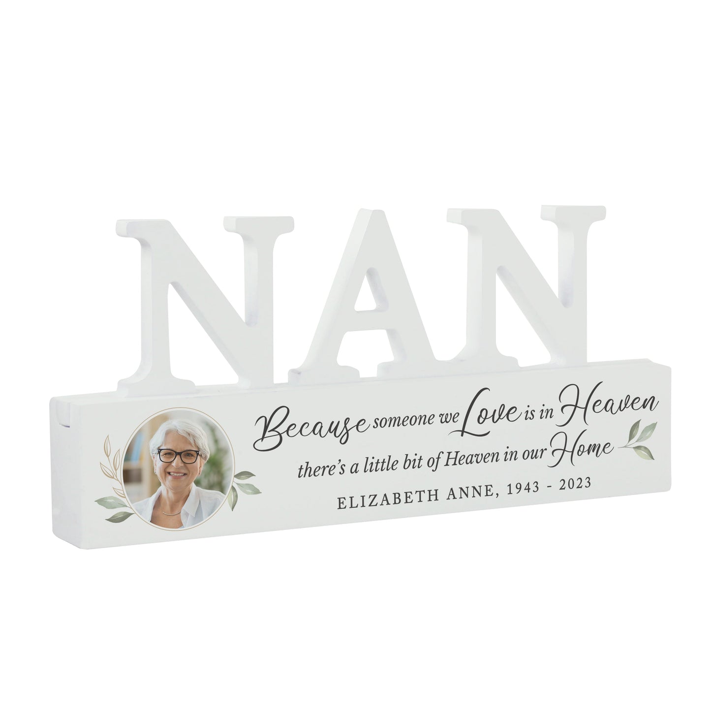 Personalised Botanical Memorial Photo Upload Wooden Nan Ornament: 4 - Ornaments By Gift Moments