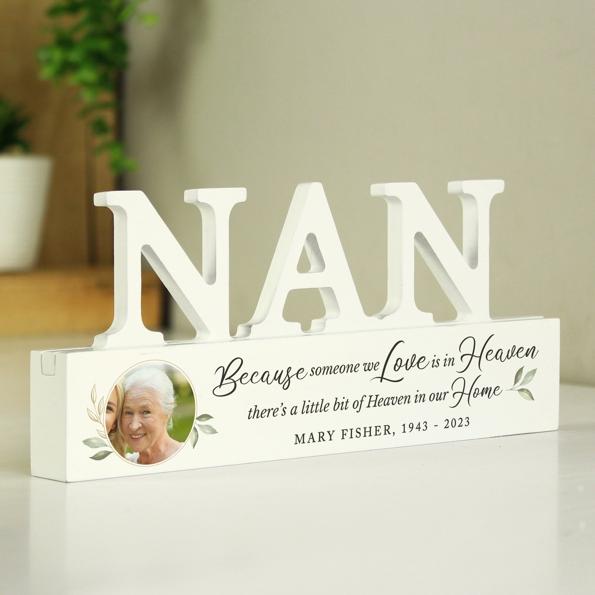 Personalised Botanical Memorial Photo Upload Wooden Nan Ornament: 3 - Ornaments By Gift Moments