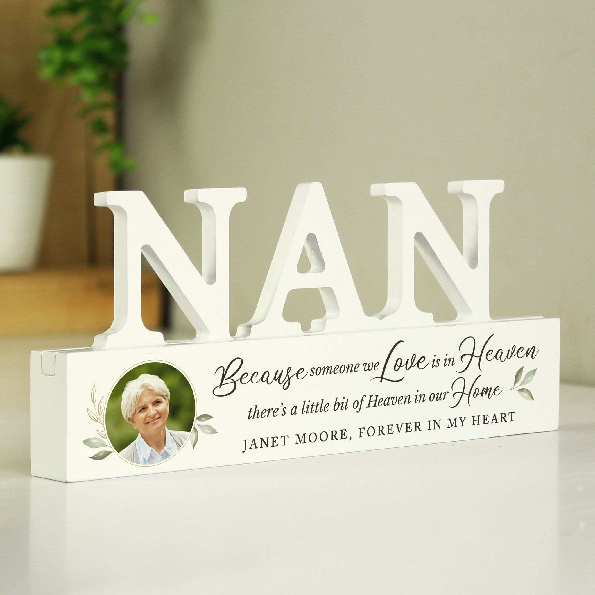 Personalised Botanical Memorial Photo Upload Wooden Nan Ornament: 1 - Ornaments By Gift Moments