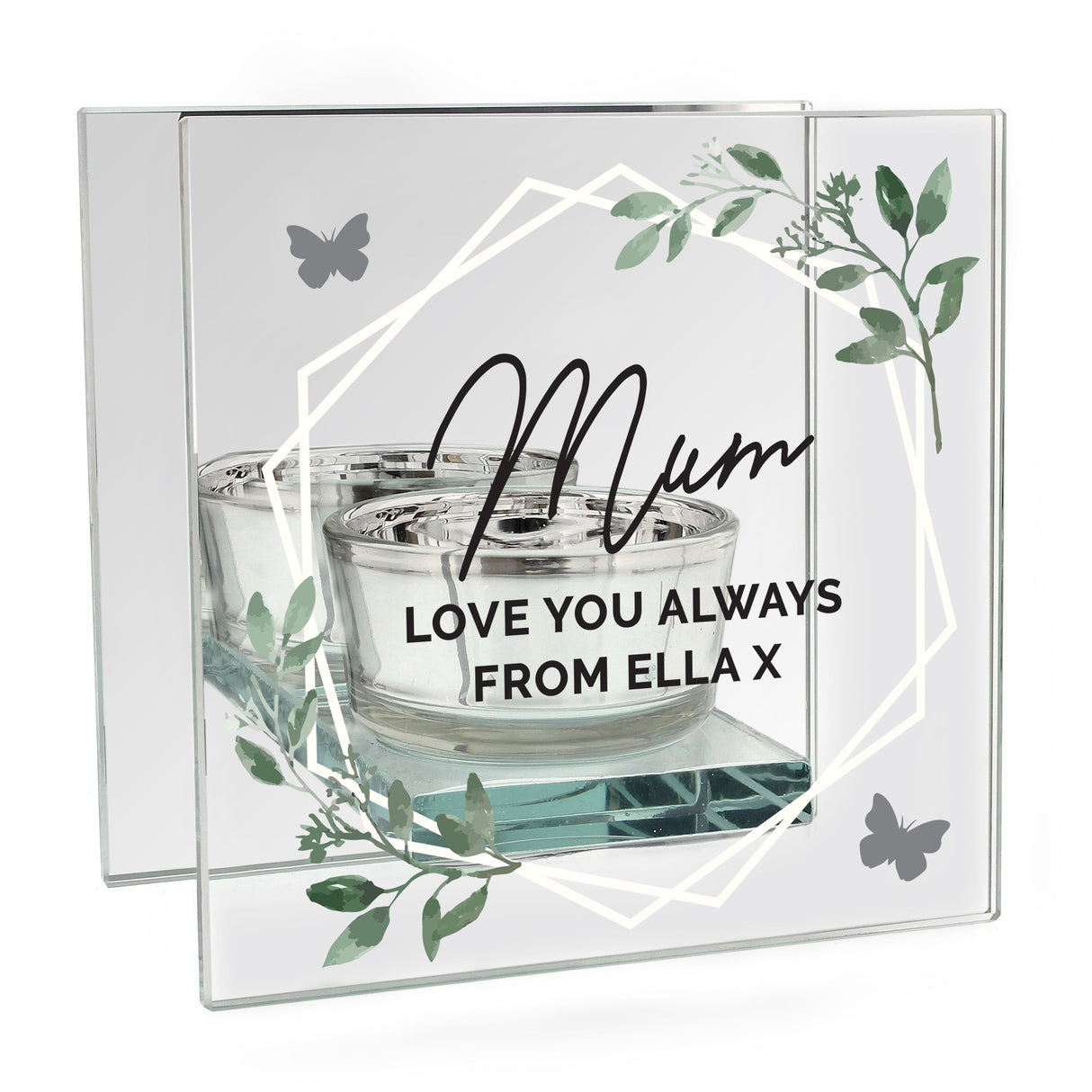 Personalised Botanical Mirrored Glass Tea Light Candle Holder: 5 - Candle Holders By Gift Moments