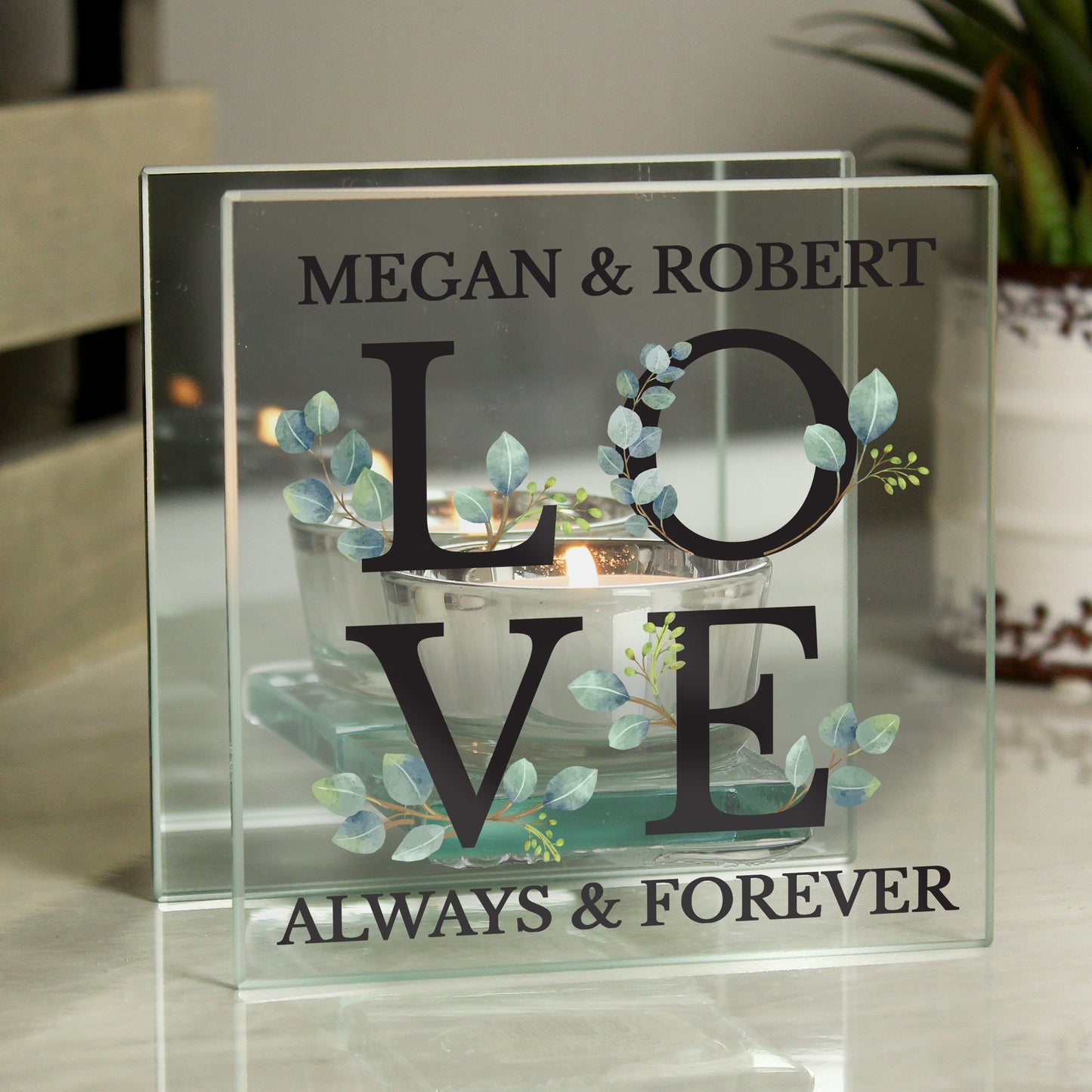 Personalised Botanical Mirrored Glass Tea Light Holder: 2 - Candle Holders By Gift Moments