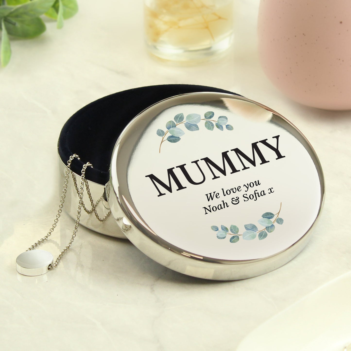 Personalised Botanical Round Trinket Box: 3 - Trinket Boxes By Gift Moments