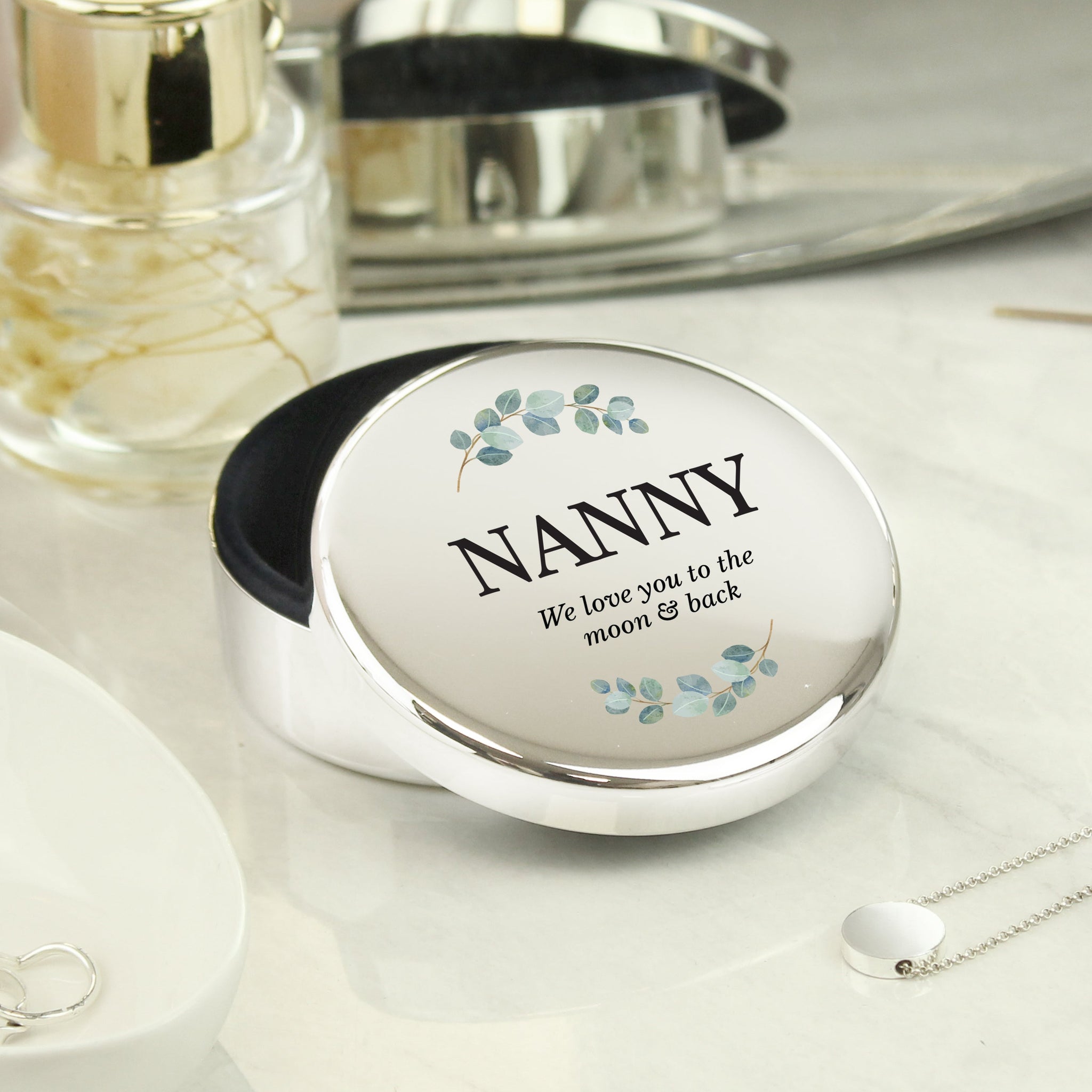 Personalised Botanical Round Trinket Box: 2 - Trinket Boxes By Gift Moments