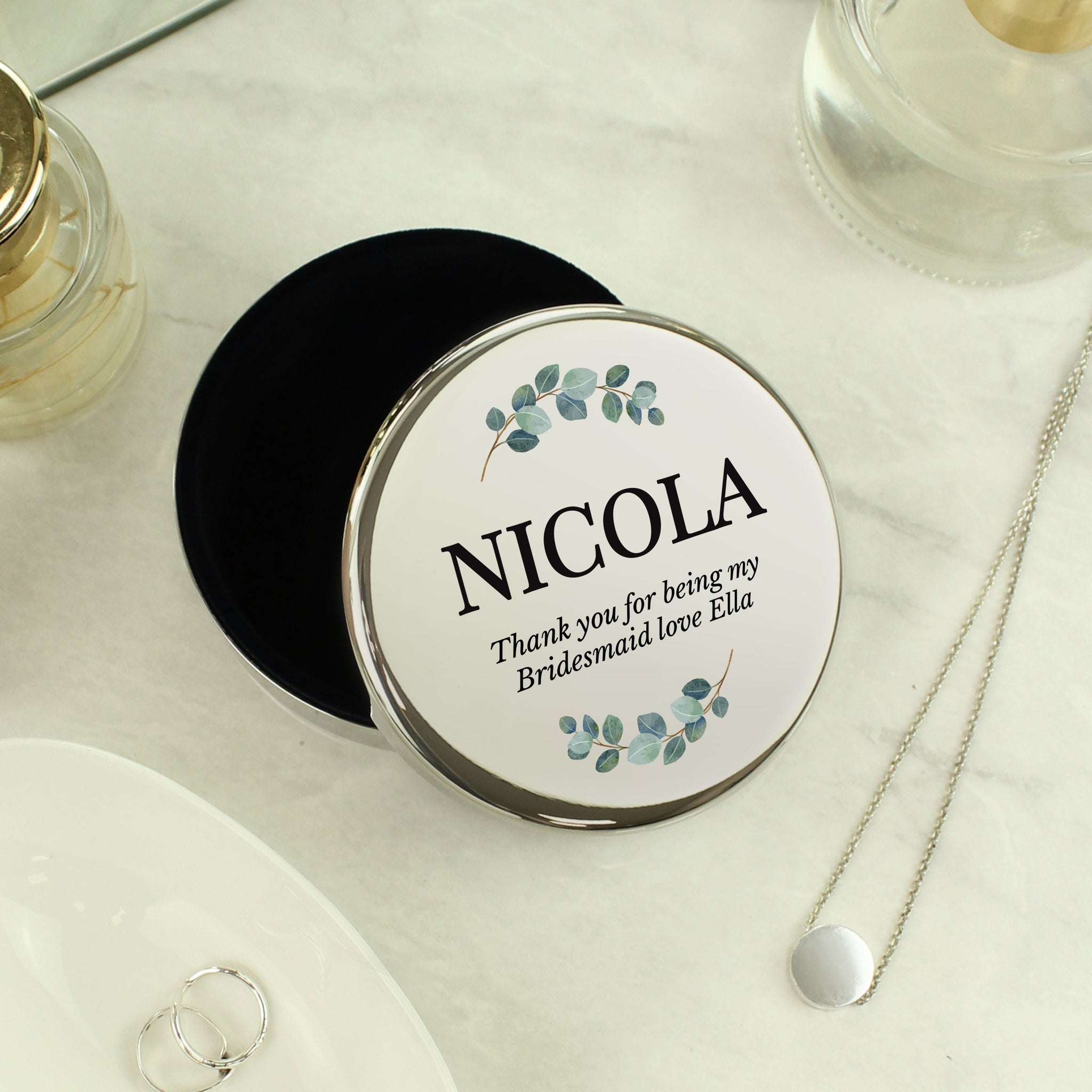 Personalised Botanical Round Trinket Box: 4 - Trinket Boxes By Gift Moments