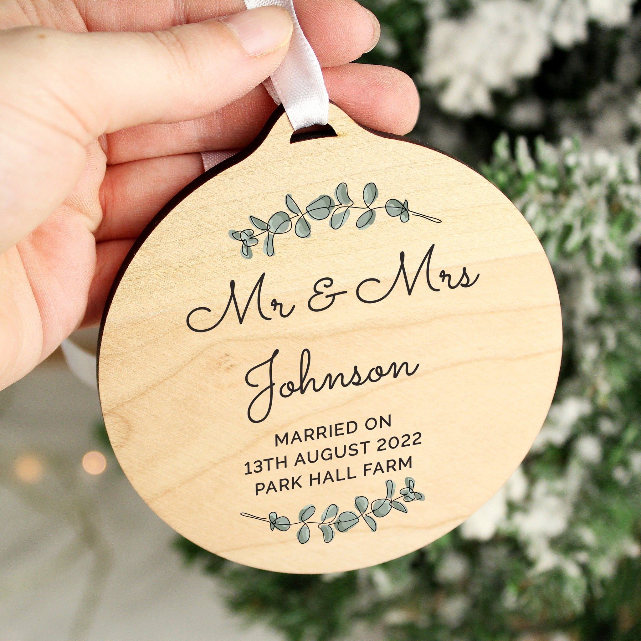 Personalised Botanical Round Wooden Decoration: 1 - Christmas Decorations By Gift Moments