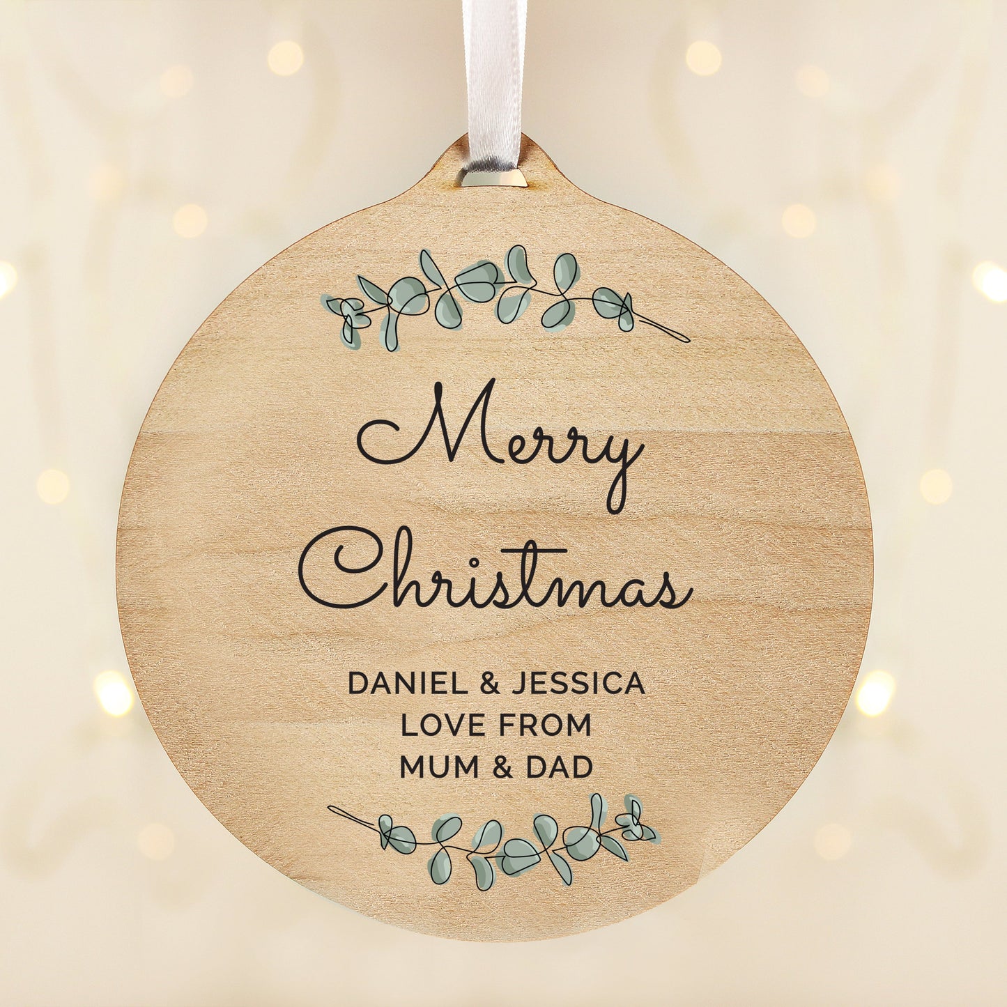 Personalised Botanical Round Wooden Decoration: 3 - Christmas Decorations By Gift Moments