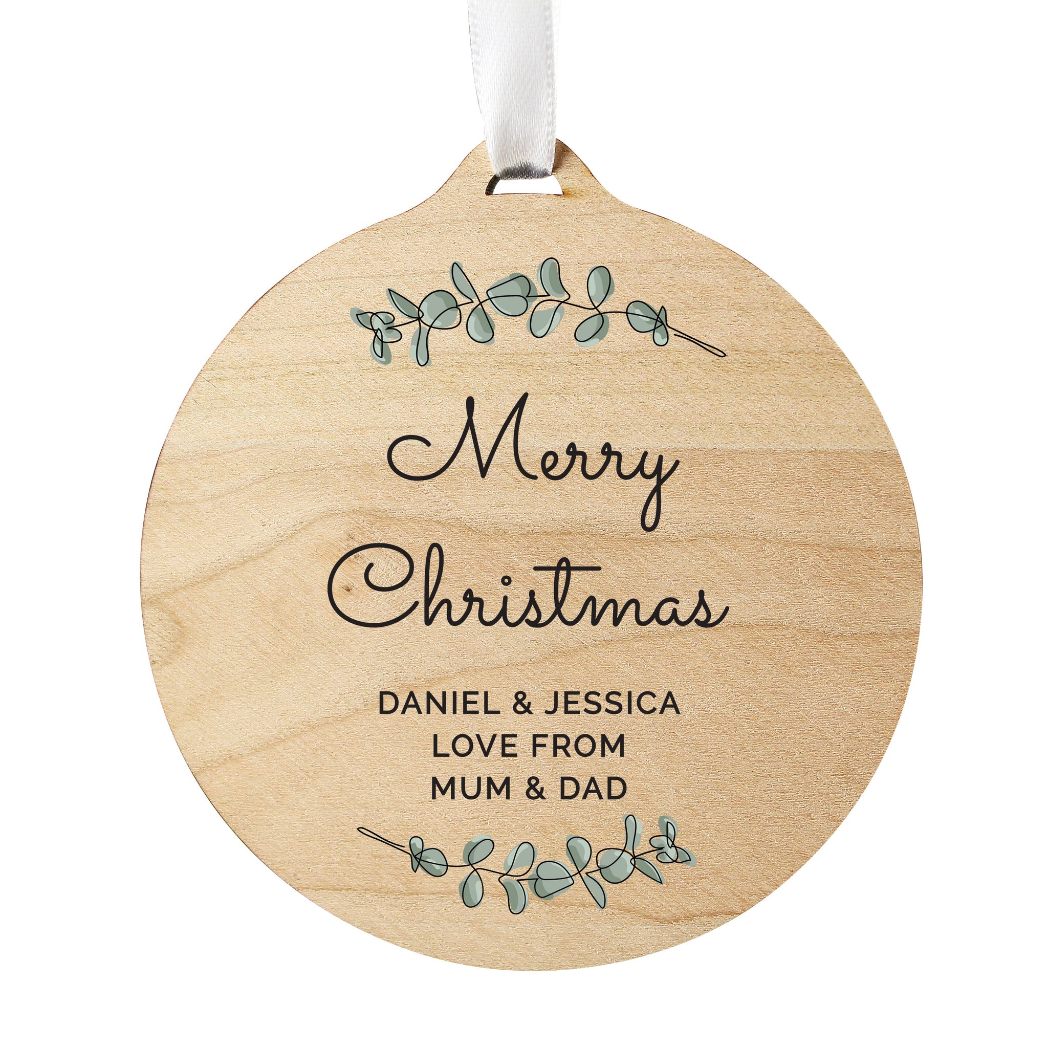 Personalised Botanical Round Wooden Decoration: 5 - Christmas Decorations By Gift Moments