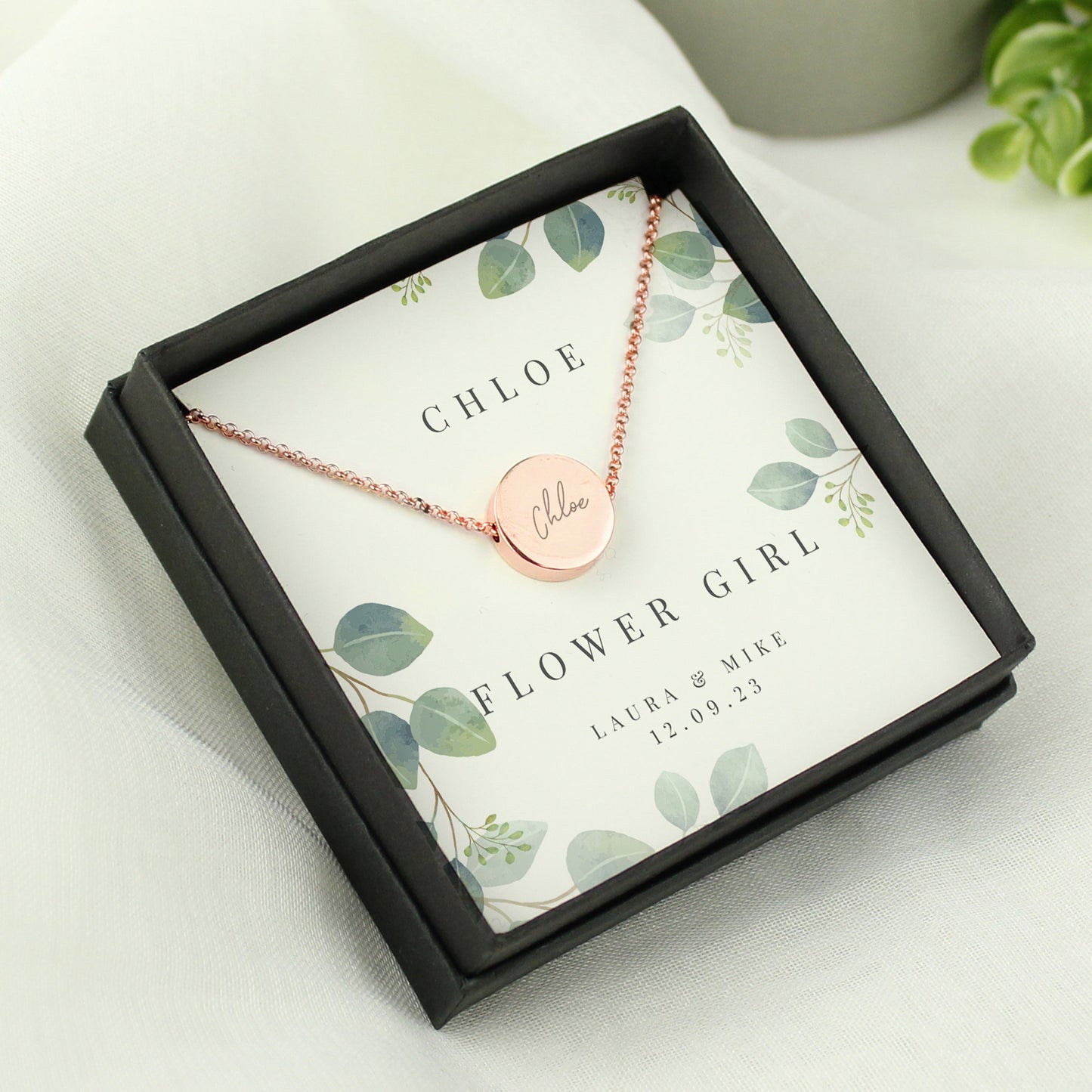 Personalised Botanical Sentiment Rose Gold Tone Necklace and Box: 2 - Necklaces By Gift Moments