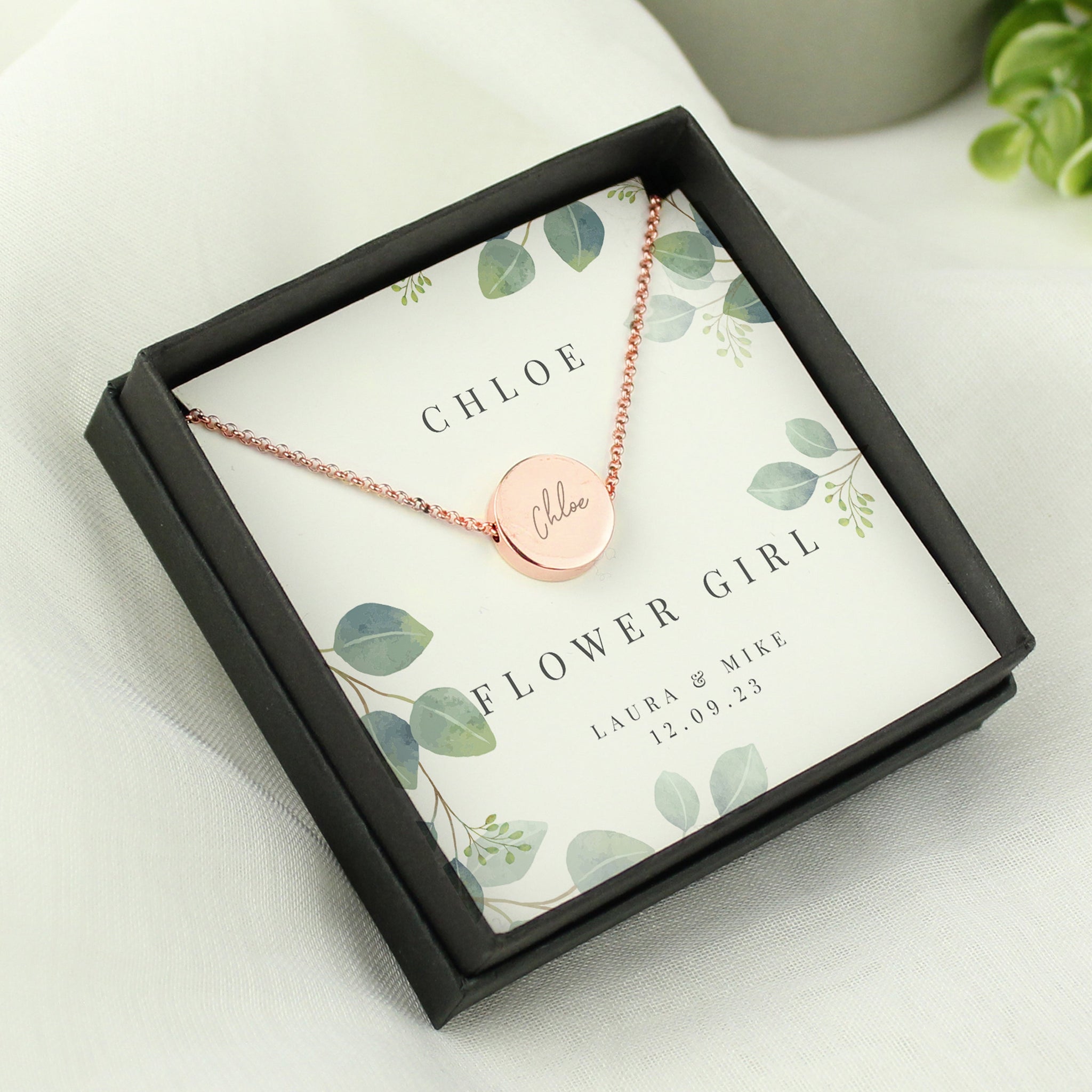 Personalised Botanical Sentiment Rose Gold Tone Necklace and Box: 2 - Necklaces By Gift Moments