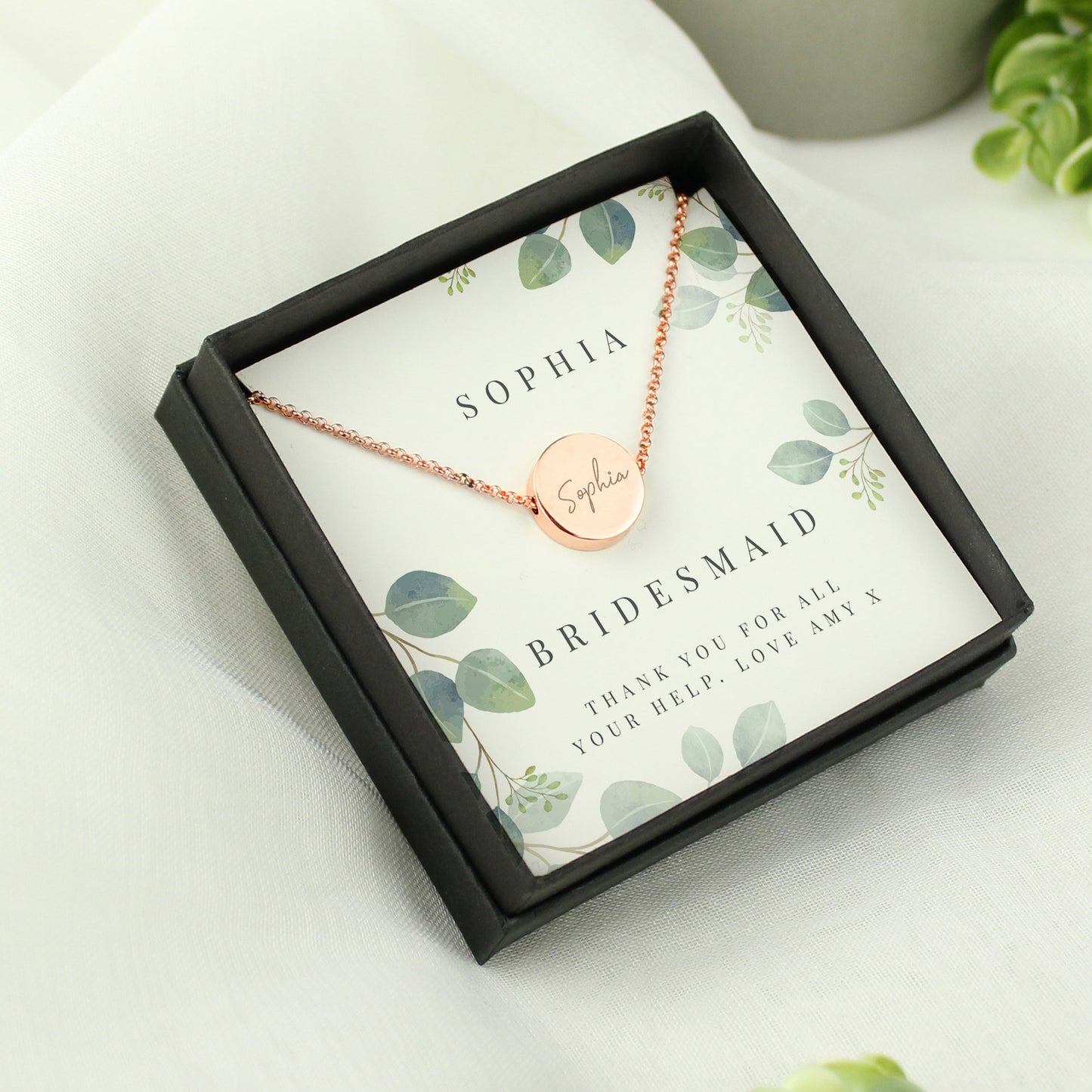 Personalised Botanical Sentiment Rose Gold Tone Necklace and Box: 3 - Necklaces By Gift Moments