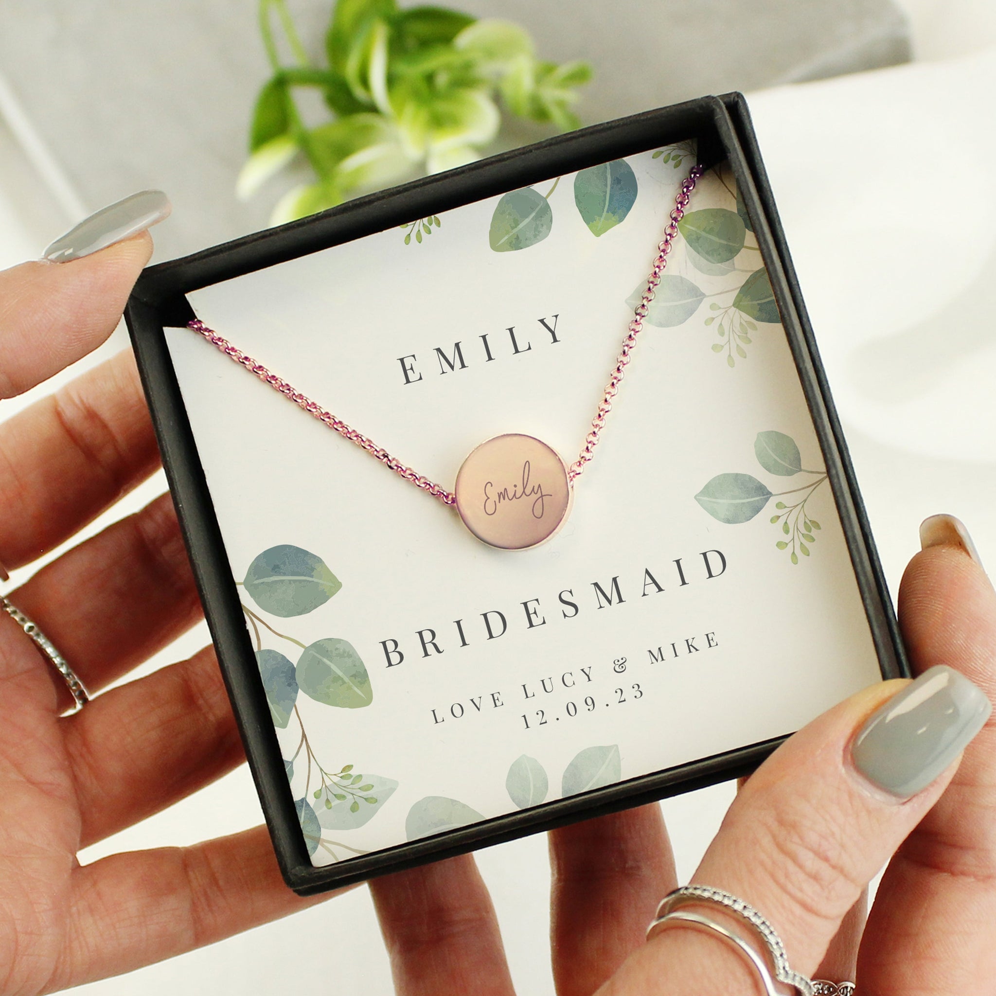 Personalised Botanical Sentiment Rose Gold Tone Necklace and Box: 1 - Necklaces By Gift Moments