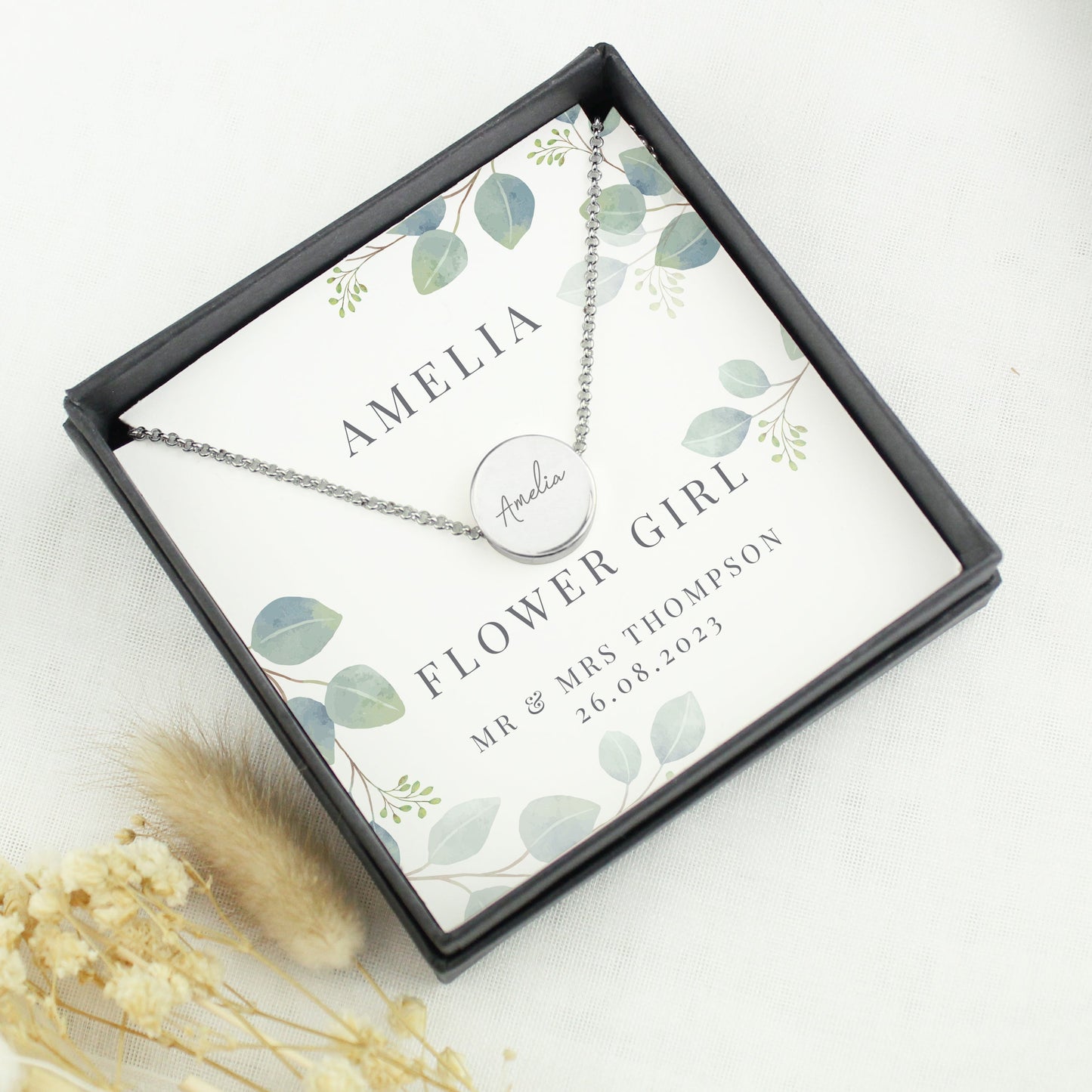 Personalised Botanical Sentiment Silver Tone Necklace and Box: 2 - Necklaces By Gift Moments