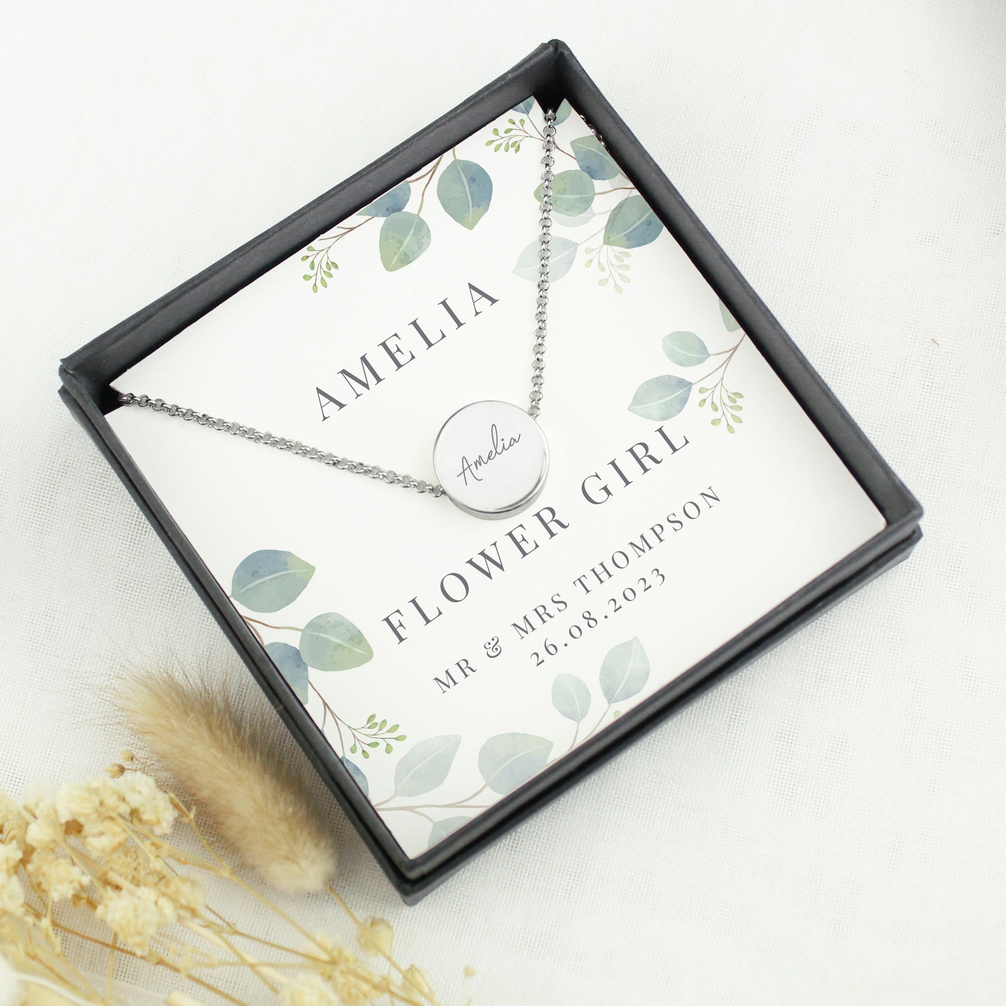 Personalised Botanical Sentiment Silver Tone Necklace and Box: 2 - Necklaces By Gift Moments