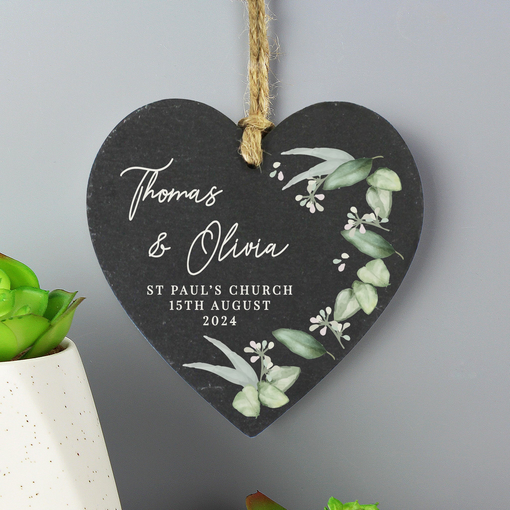 Personalised Botanical Slate Heart Decoration: 1 - Decorations By Gift Moments