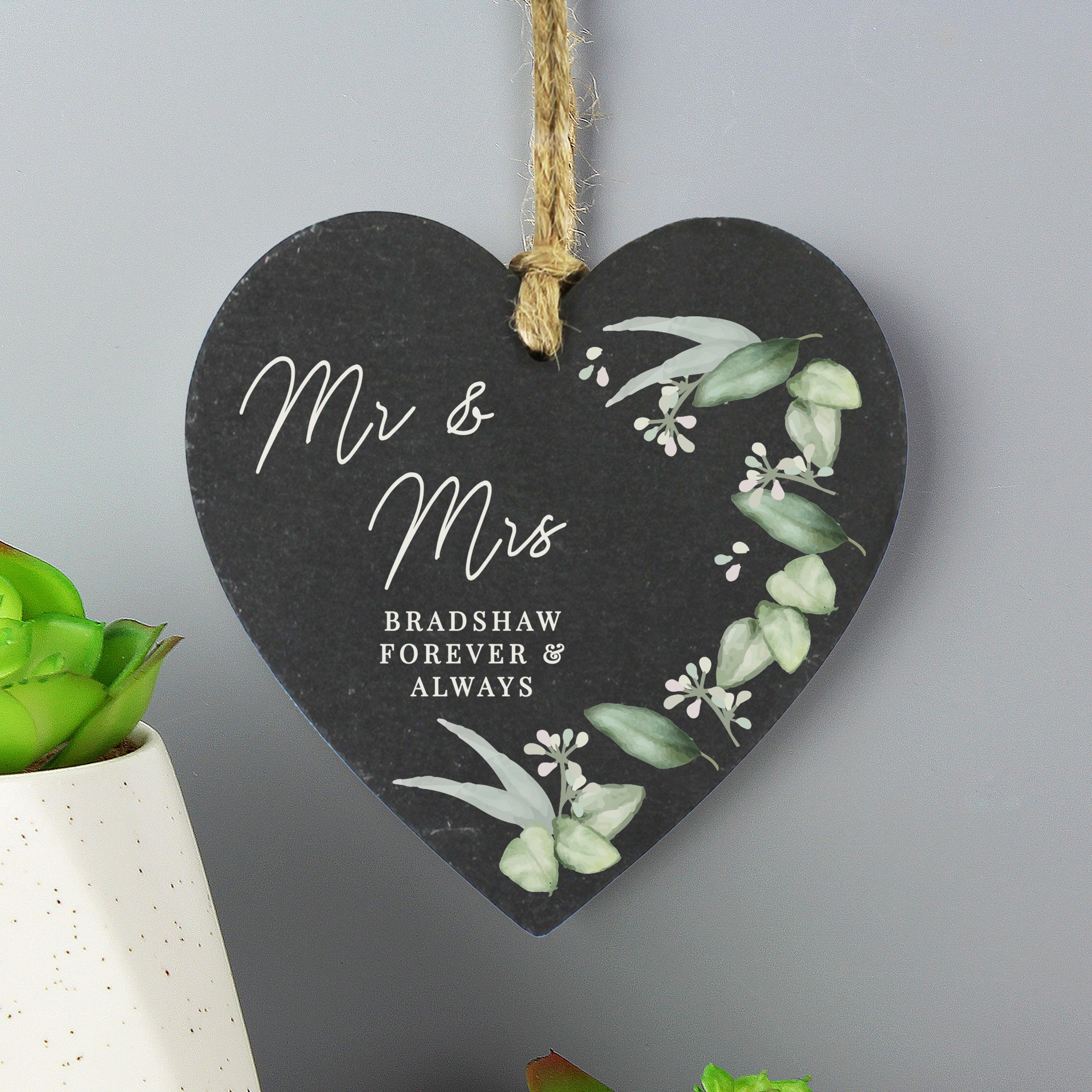 Personalised Botanical Slate Heart Decoration: 2 - Decorations By Gift Moments